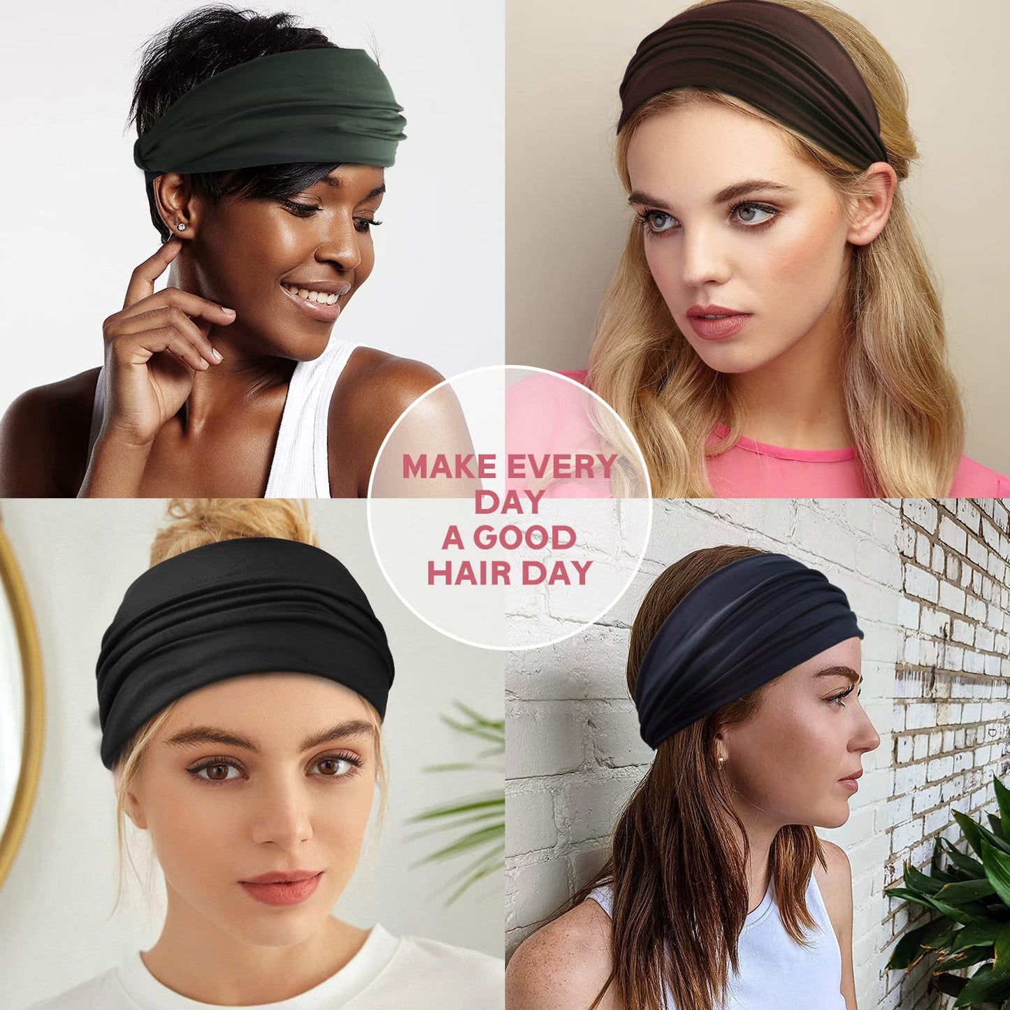 Yeshan Wide Headbands for Women Large African Bandana headband Non Slip Boho Head bands Yoga Running Sports Workout Gym Turbans Thick Head band,pack of 6
