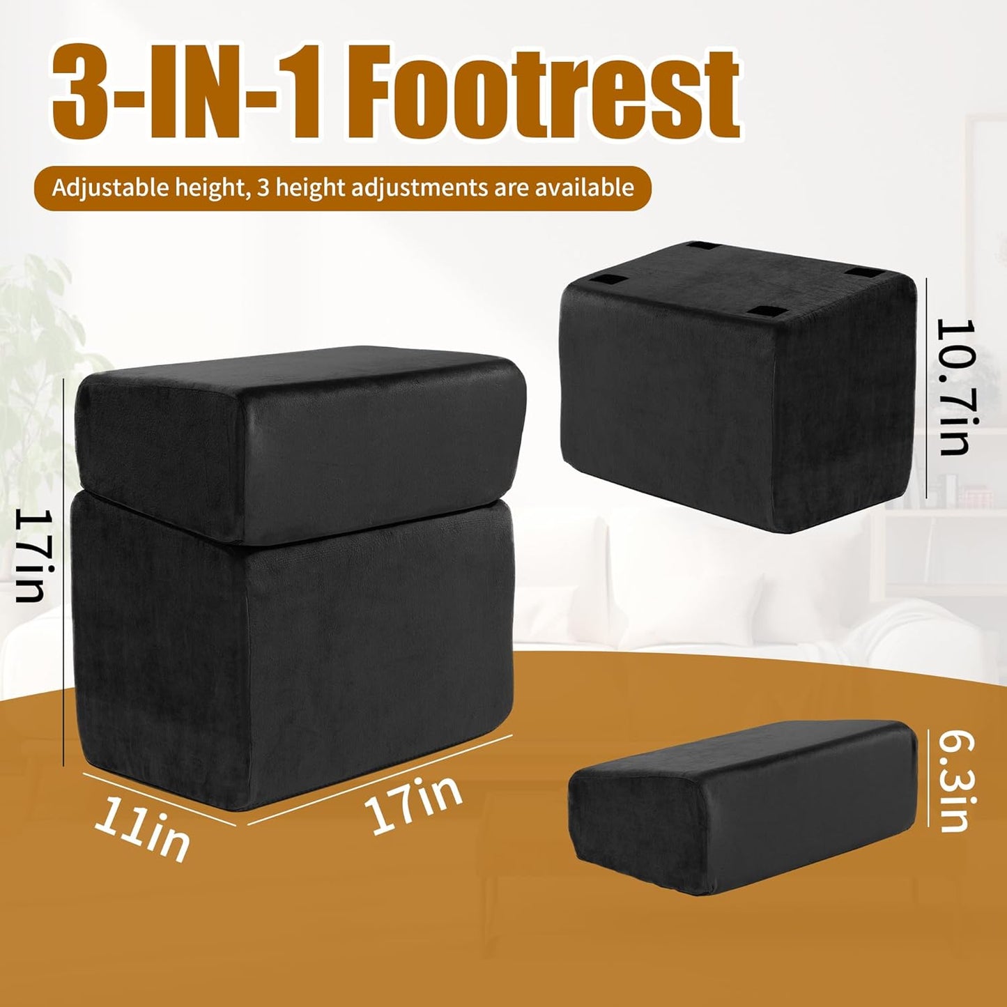 MABOZOO Foot Rest Under Desk, 3 Adjustable Height Foot Rest with High-Density Foam Ergonomic Design Foot Stool with Removable and Washable Cover for Office Home Travel - Black