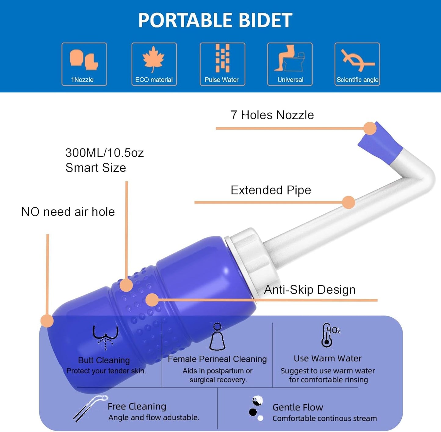 2Pcs-Pack Blue+Pink 10oz Travel Bidet Peri Bottle for Postpartum & Perineal Care,300ml Portable Bidet for Personal Hygiene Cleaning