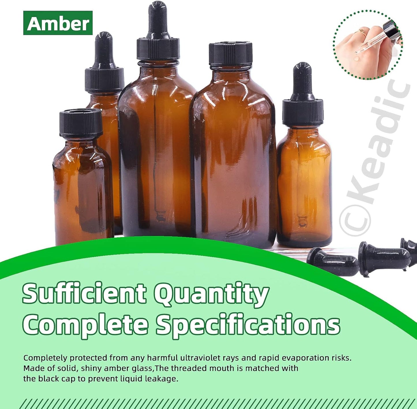 Keadic 24 Pack Dropper Bottle, 1 Oz 2 Oz 4 Oz Amber Glass Eye Dropper Bottle Amber Glass Tincture Bottles for Essential Oils Perfumes Liquids