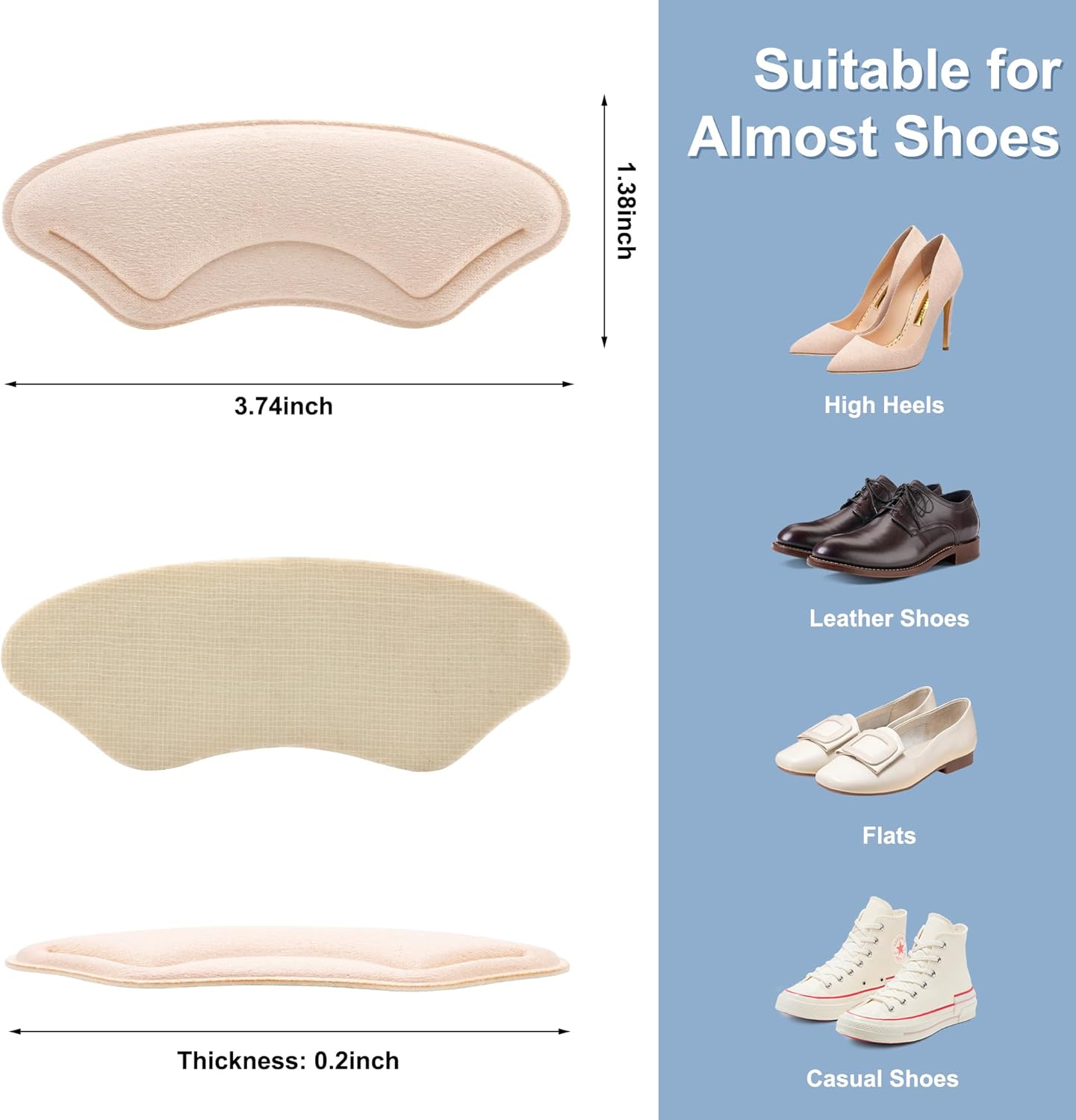 6 Pairs Heel Cushion Pads for Shoes Too Big, Shoe Grips Liners Heel Protectors for Loose Shoes, Heel Pain, Blisters and Rubbing, Anti Slip Shoe Filler Make Shoes Fit Tighter(Beige)