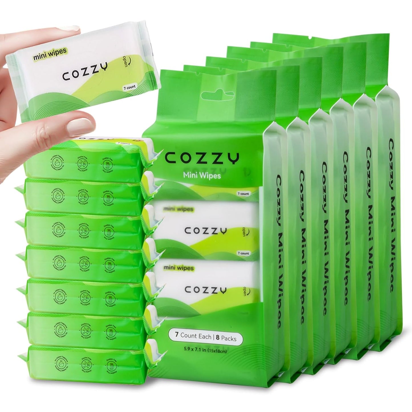 COZZY Ultra-Compact Mini Travel Wipes - Gentle & Skin-Friendly, Unscented, Alcohol-Free, Paraben-Free - Ideal for Adults, Kids & Babies - 48 Packs (336 Total Wipes)