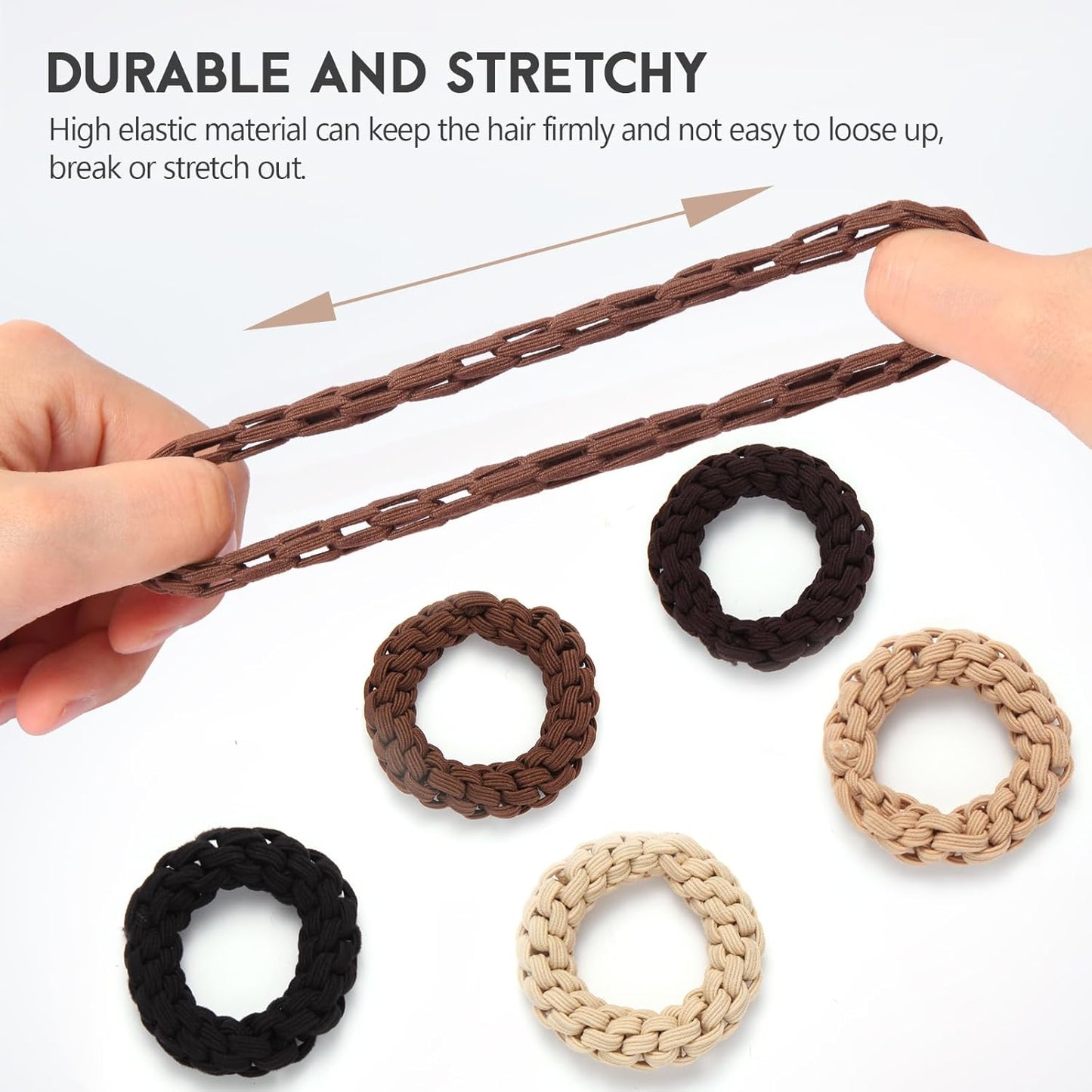 Youxuan Elastic Hair Ties for Women - No Damage, No Slip, No Pull Hair Bands - Comfortable Handmade Braided Polybands for Girls - 10-Pack Multi Colors Polyester Scrunchies