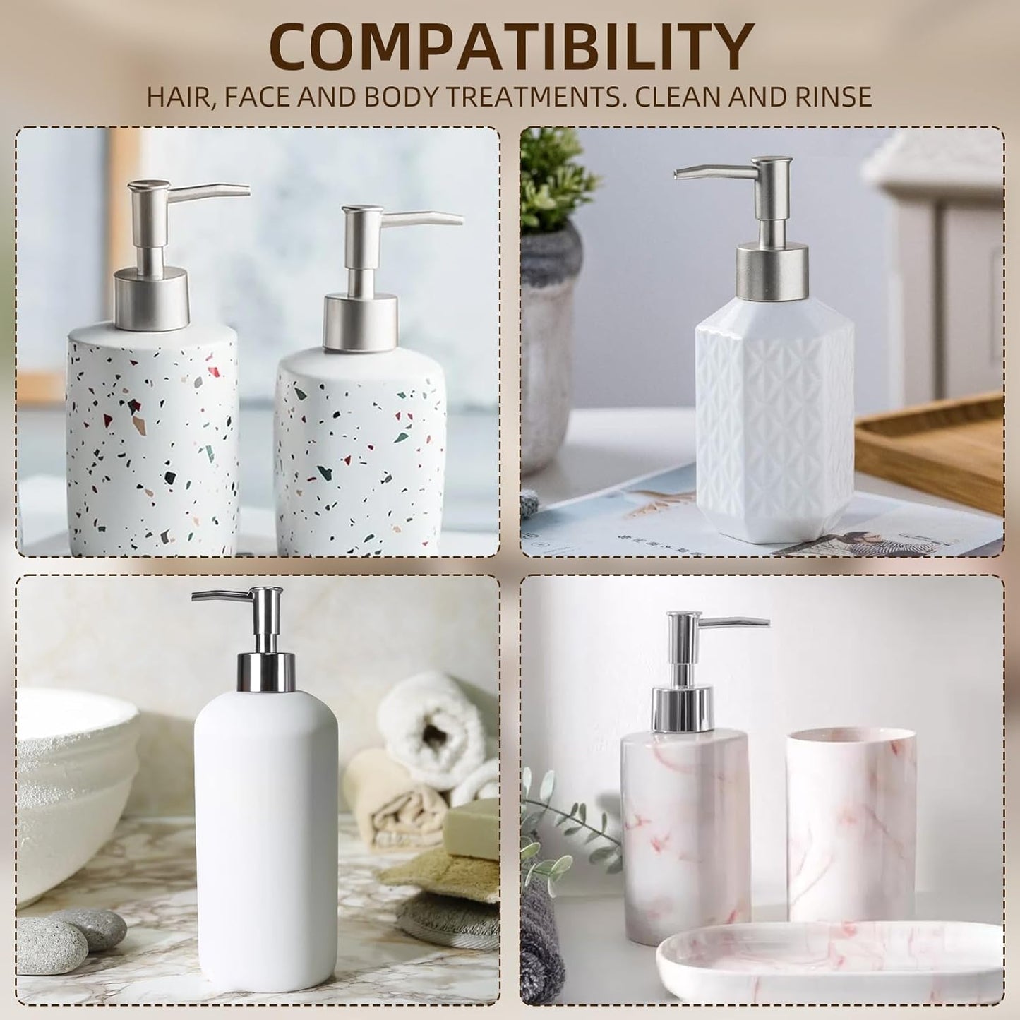 2 Pack Silver Soap Dispenser Pump Replacement Heads, Compatible with Regular Mouth Plastic Bottles for Liquid Soap, Lotion, Shampoo, and More