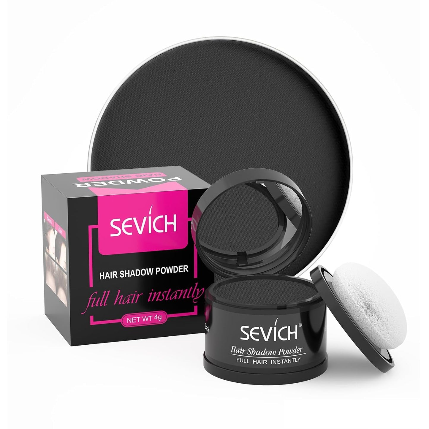 Sevich Hairline Powder,Instantly Conceals Hair Loss, Root Touch up Powder, Hair Shadow Toppers for Women & Men, Touch Up for Thinning Gray Hair, Windproof & Sweatproof,Black