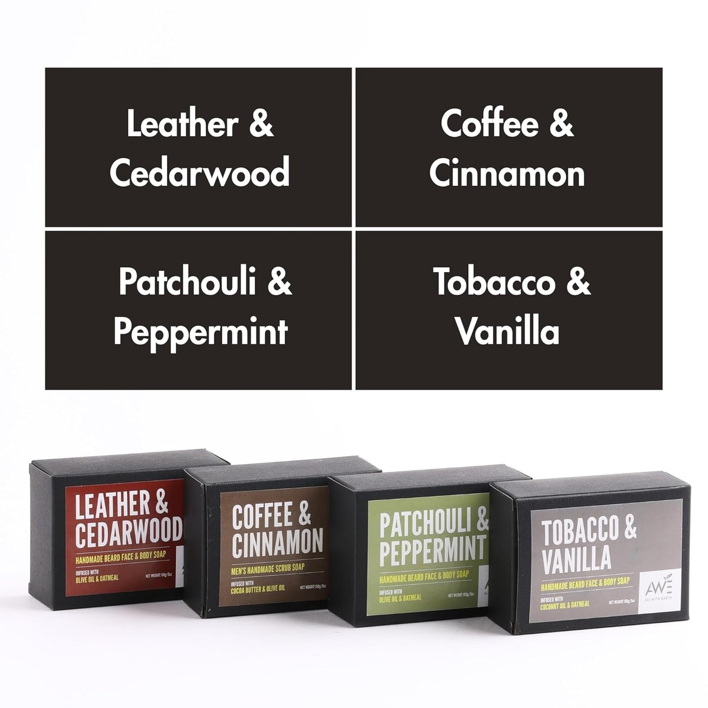 Men’s Moisturizing Scrub Soap Set of 4 Handmade Natural Bars Rugged Masculine Scents Deep Cleanse Hydrate Nourish Face Beard Body (Option 2)