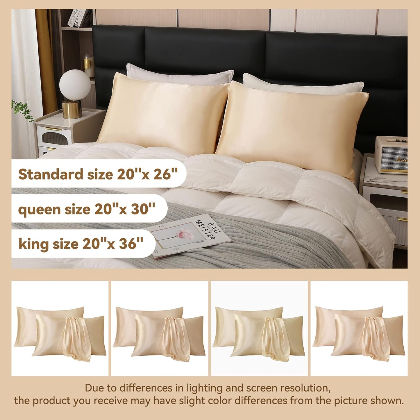 Tyfitb Satin Pillowcase Set for Hair & Skin Care – Cooling, Hypoallergenic, Anti-Frizz, Wrinkle-Free – Soft, Luxurious Pillowcases with Envelope Closure – 2-Pack, King Size 20x36, Gift-Ready