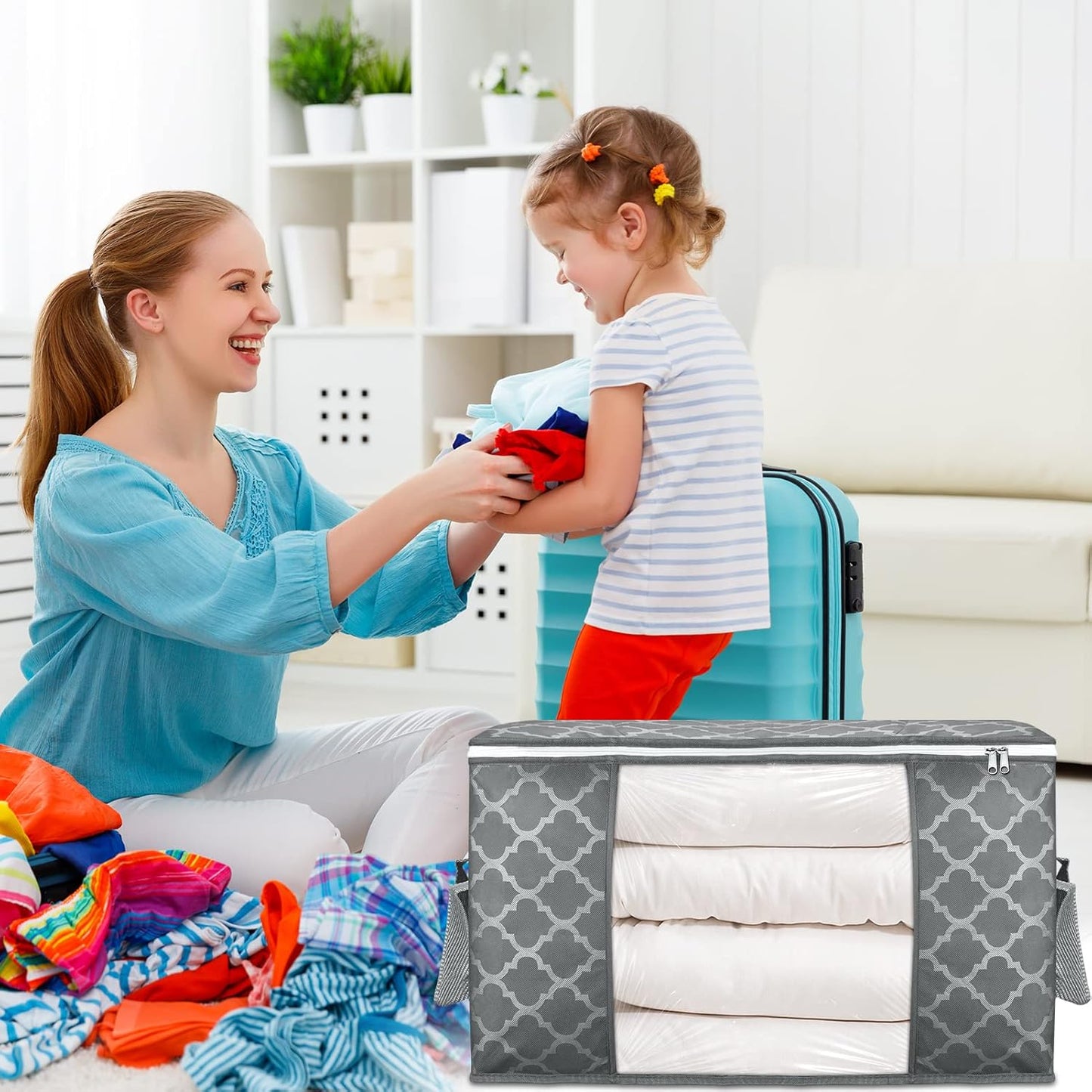 Clothes Storage Bags, Storage Organizer with Durable Handles for Closet Organization, Comforter, Blankets, Bedding and Toys 90 L Large - 2 Pack