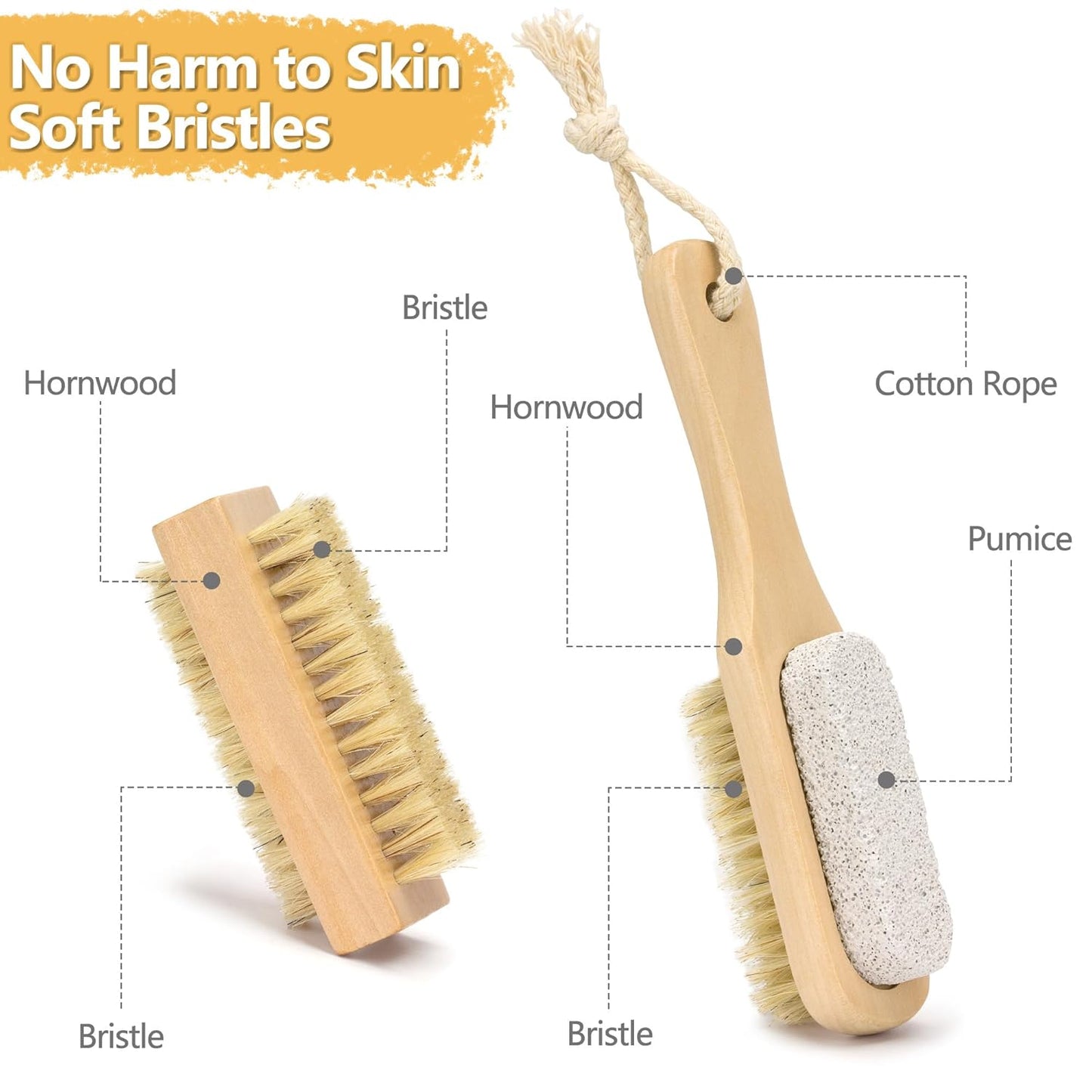 Wooden Nail Cleaning Brush, for Scrubber Hand Fingernails and Toenail As Well As (Pumice) Ankle Exfoliation (2 Pack)