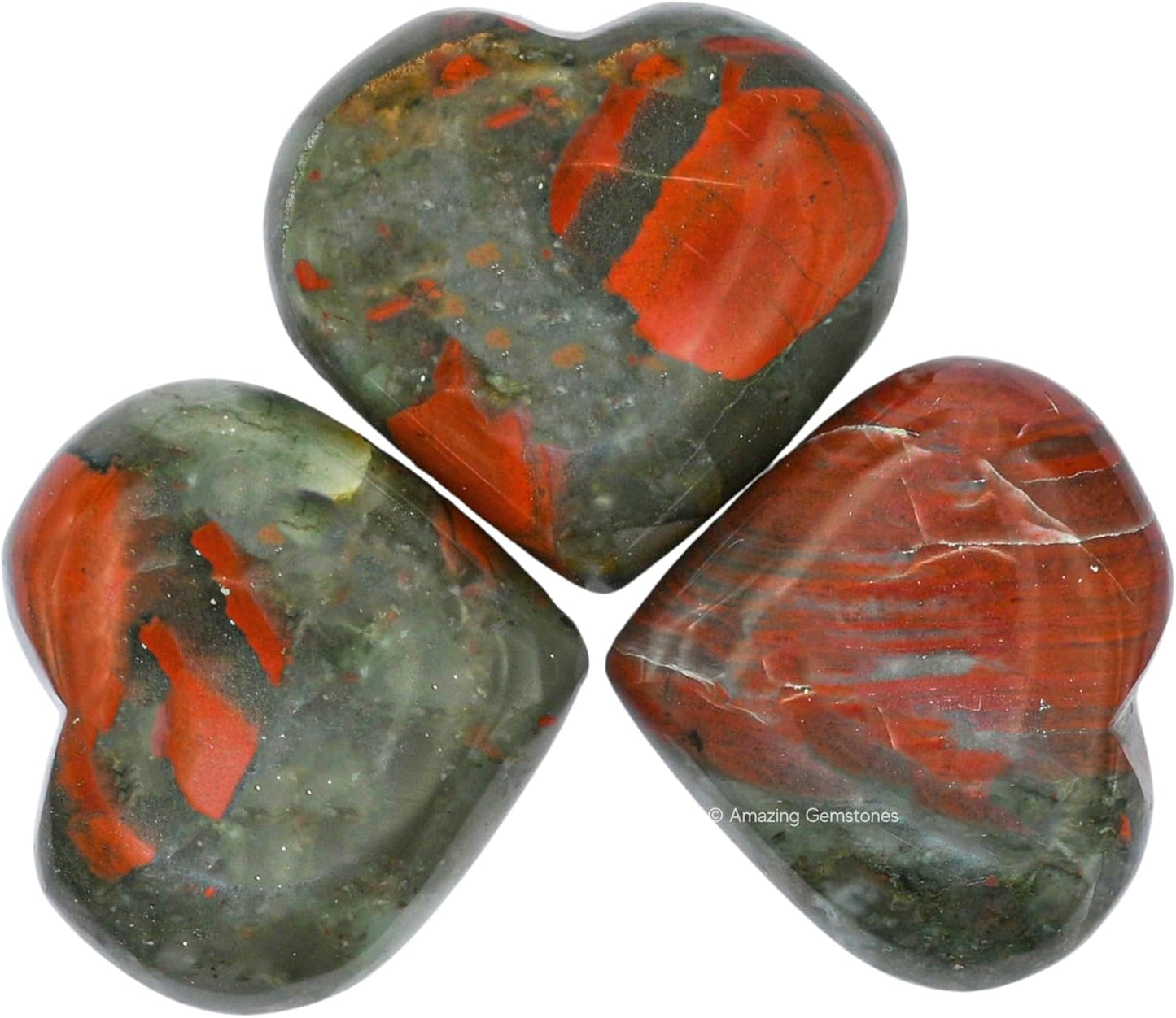 Amazing Gemstone African Bloodstone Crystal Heart Palm Stone - Pocket Massage Worry Stone for Natural Body Chakra Balancing, Reiki Healing and Crystal Grid