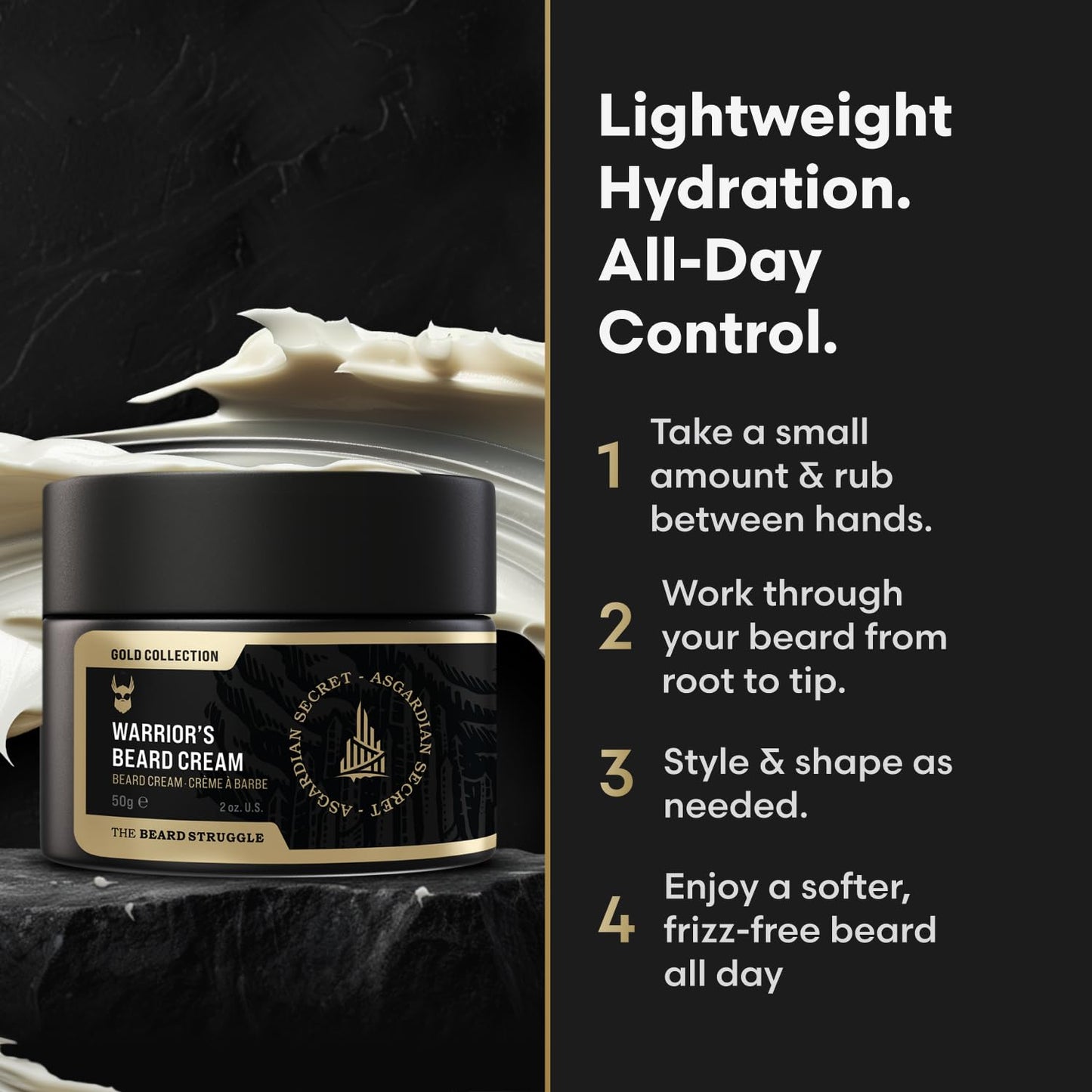 Beard Cream by Beard Struggle-Valhalla's Gates Beard Butter Moisturizer & Softener for Men-Hydrated with Avocado & Jojoba Oils-Beard & Mustache Growth Cream 50g