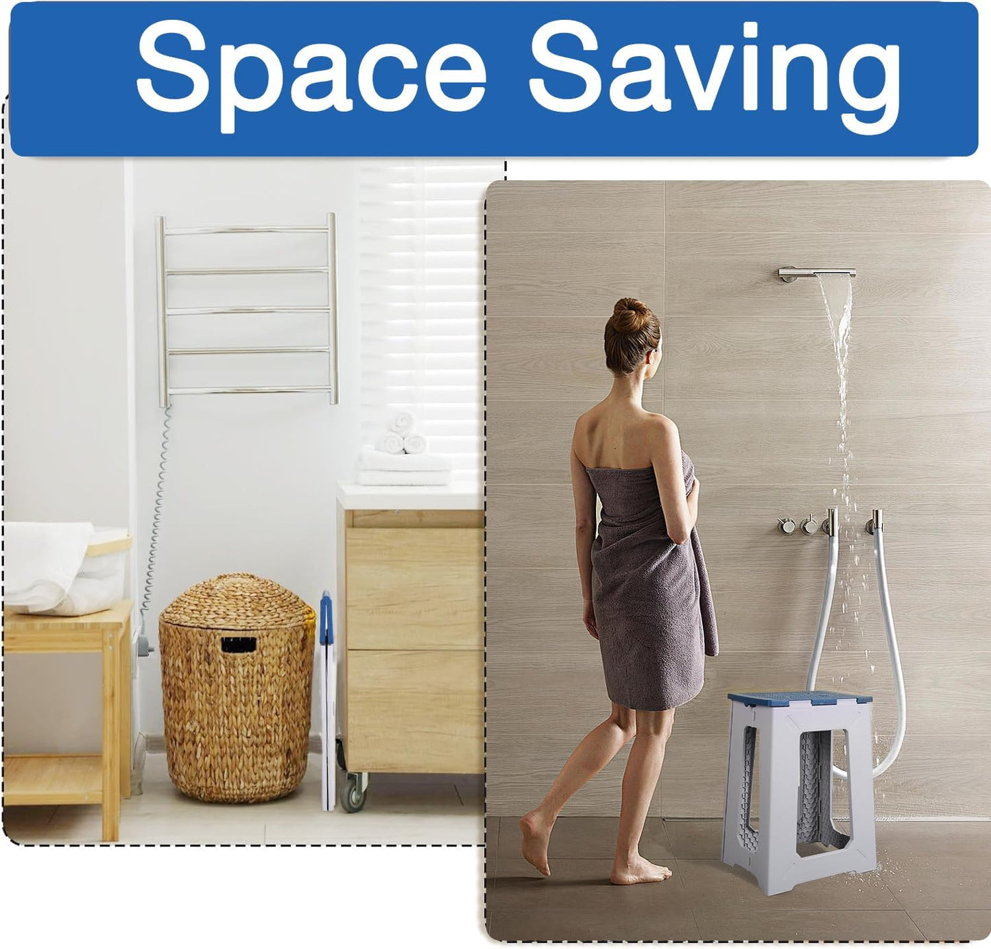 Bathroom Foot Rest Stool, Foldable Waterproof Plastic Step Stool, Non-Slip Compact Stool for Shower, Holds Up to 330 lbs, 17.7 inches