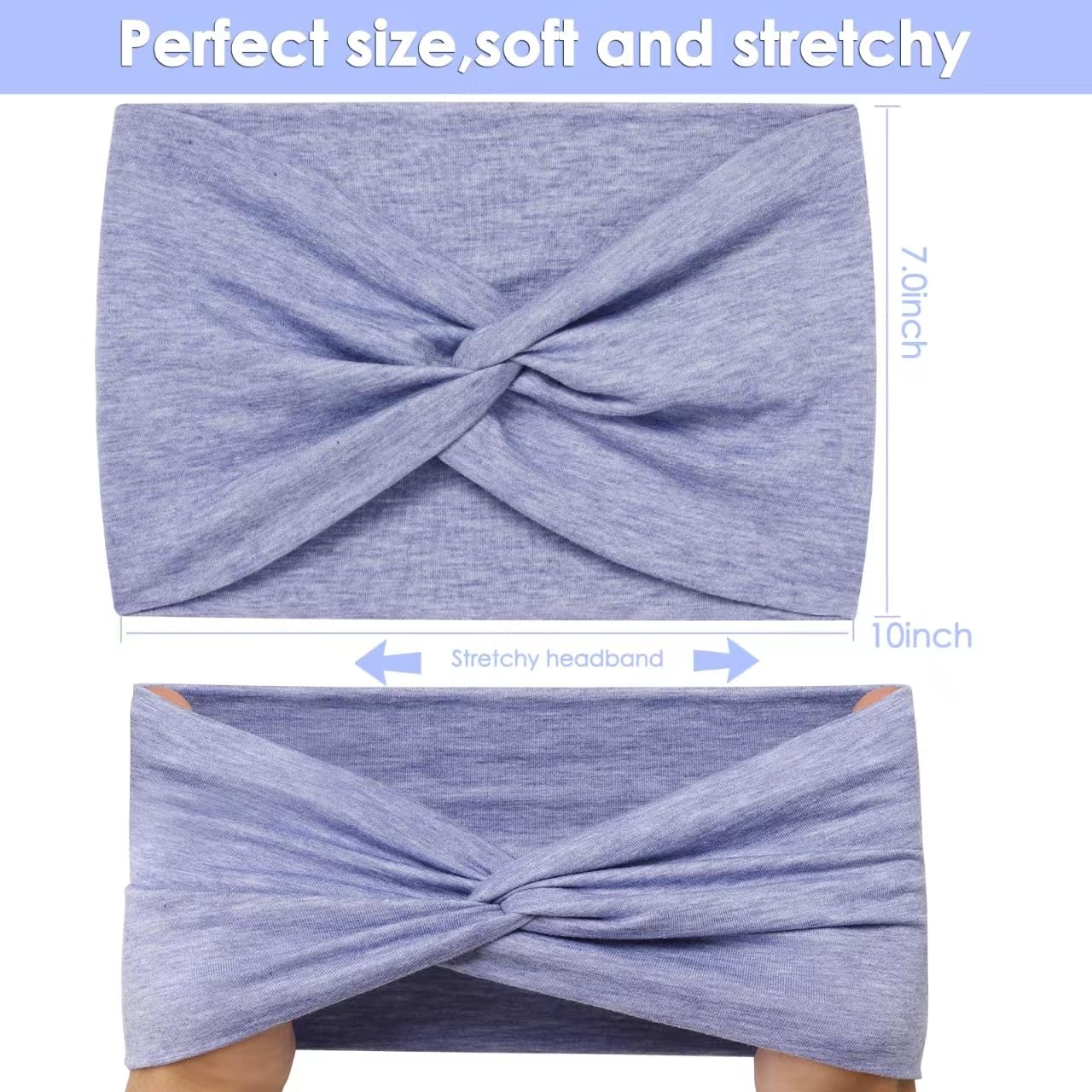 Extra Wide Headbands for Women, 7'' Large Cotton Like Turban Knotted Bandana Head Bands for Women Non Slip, Boho Headbands for Women's Hair (6Pcs Bright Colors, Extra Large 7" Wide)