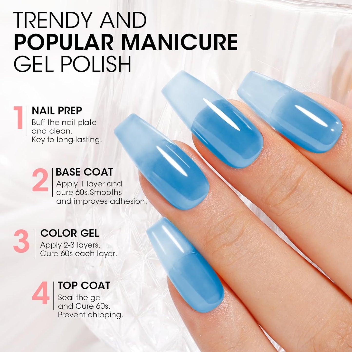 GELLEN Bright Neon Gel Polish, Sheer Pastel Jelly Nail Polish Gel, UV Light Quick Dry Long Lasting, Soak Off Glass Rainbow 6 Colors Set for Women Girls Acrylic Fingernail Toe Nails, Non Toxic