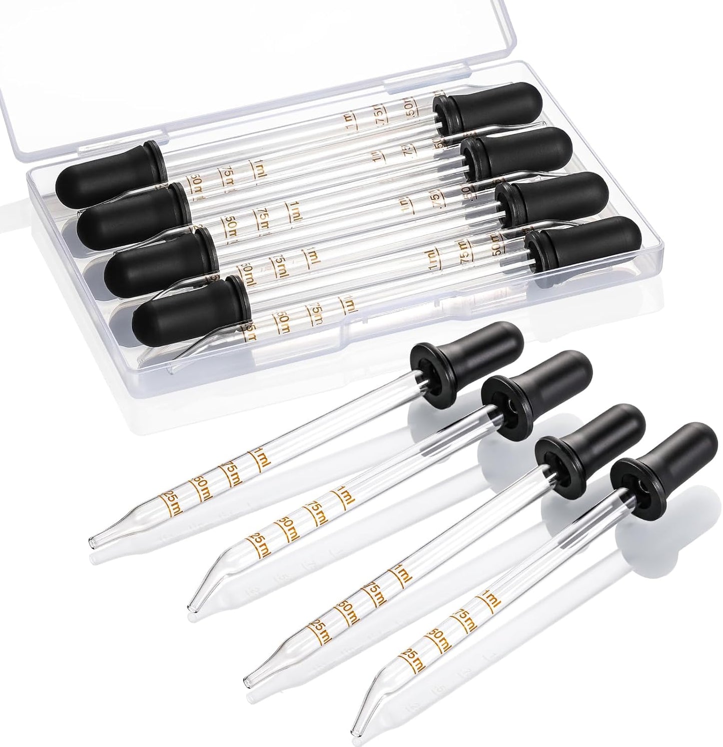 8 Pack, 1 mL Glass Eye Dropper with Measurement - Long Bent & Straight Tip Calibrated Glass Medicine Droppers, Accurate Dose Pipette Dropper for Essential Oil, Feeding, Ear, Eye, Lab, Health, Beauty