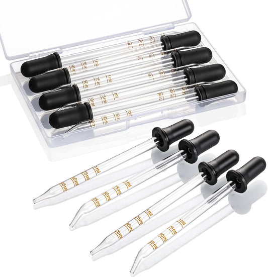 8 Pack, 1 mL Glass Eye Dropper with Measurement - Long Bent & Straight Tip Calibrated Glass Medicine Droppers, Accurate Dose Pipette Dropper for Essential Oil, Feeding, Ear, Eye, Lab, Health, Beauty