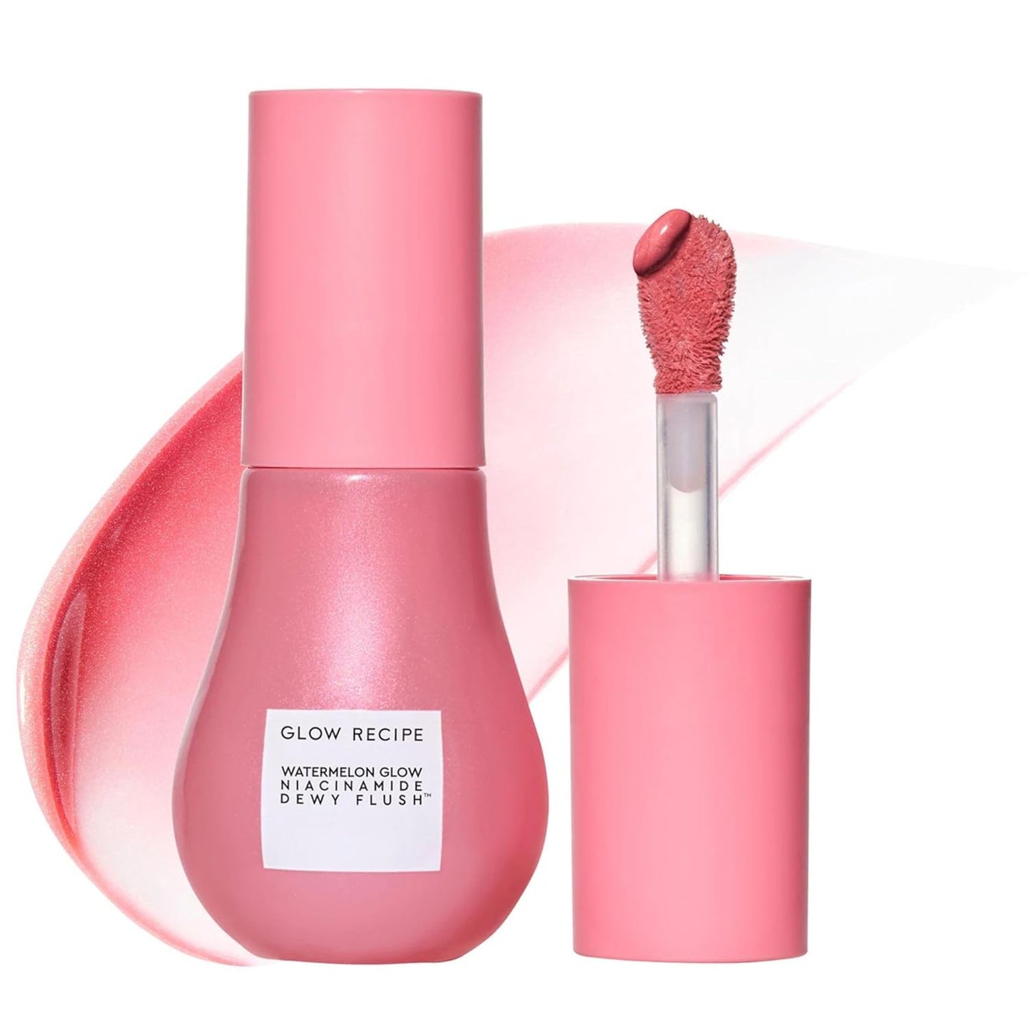 Glow Recipe Niacinamide Dewy Flush Tinted Liquid Blush Serum - Glowy Blush for Cheeks to Smooth, Hydrate & Brighten - Liquid Korean Makeup with Buildable Soft Pink Tint - Watermelon Flush (0.4 oz)