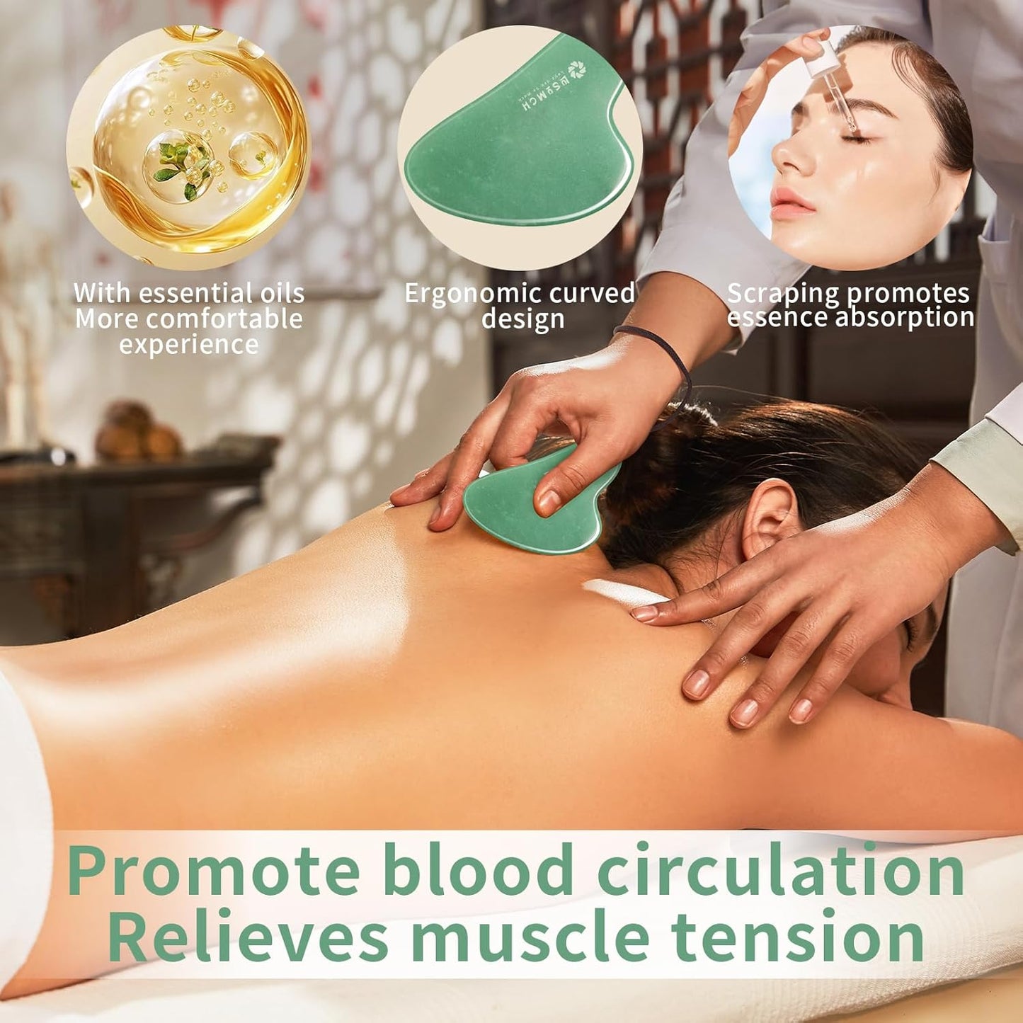 Gua Sha Tools 3 Pcs Natural Jade Gwashah Stone Instead of Stainless Steel Gua Sha Kit Anti-Drop Design, Smooth Massage Stones for Face,Neck,Jaw and So on Spa Tool for Everyone