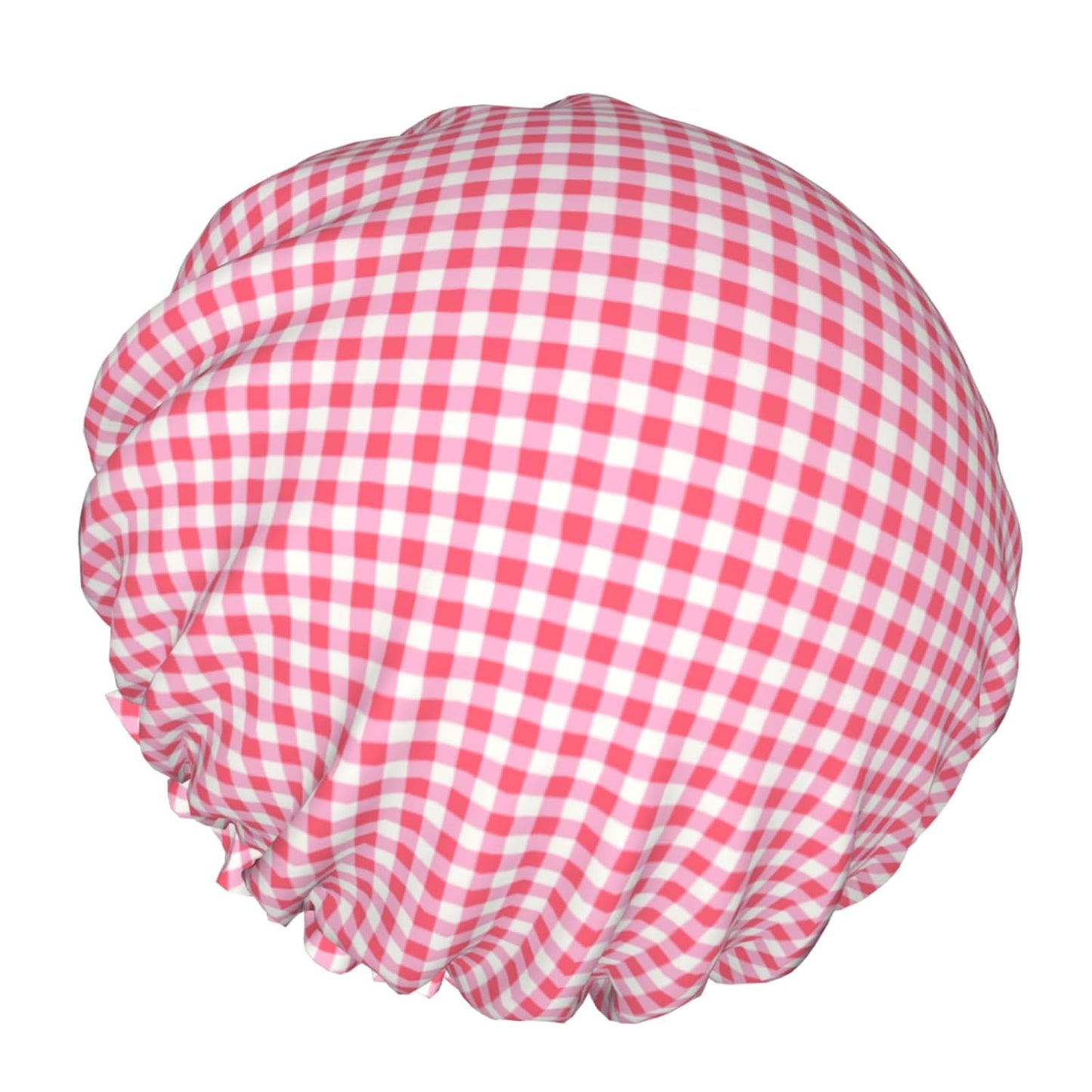 Red Pink Checkered Shower Caps for Women Red Plaid Dual-Layer Waterproof Bath Hat Classic Checkered Pattern Elastic Reusable Hair Cap for Shower Cooking Clean Makeup