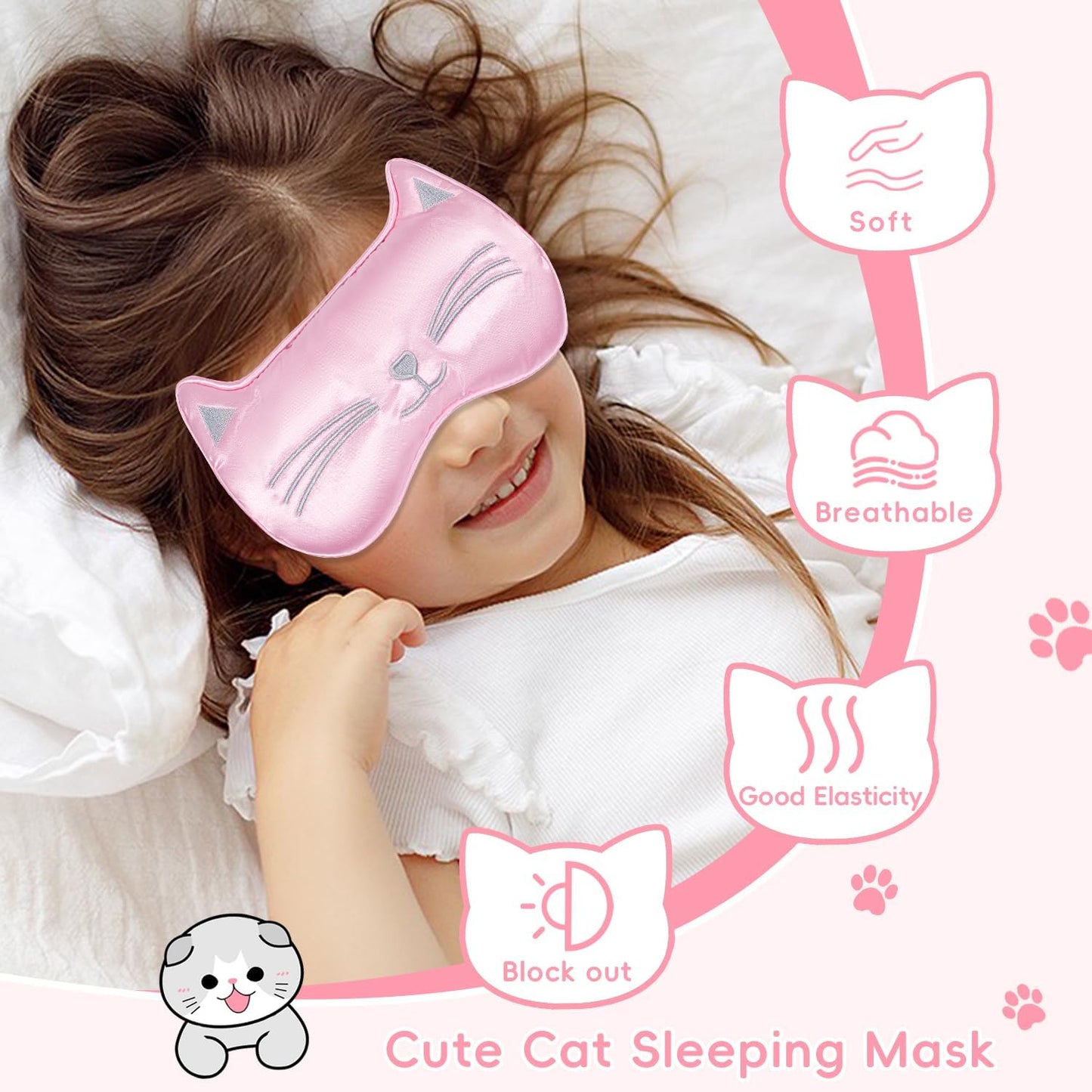 Cooling Eye Mask and Sleep Mask for Girl Woman 2 Pcs, Cute Animal Cat Cartoon Pink Sleeping Mask Soft Cold Warm Compress Gifting for Dry Eyes Puff Eye Migraine Spa, Office, Morning Refreshment