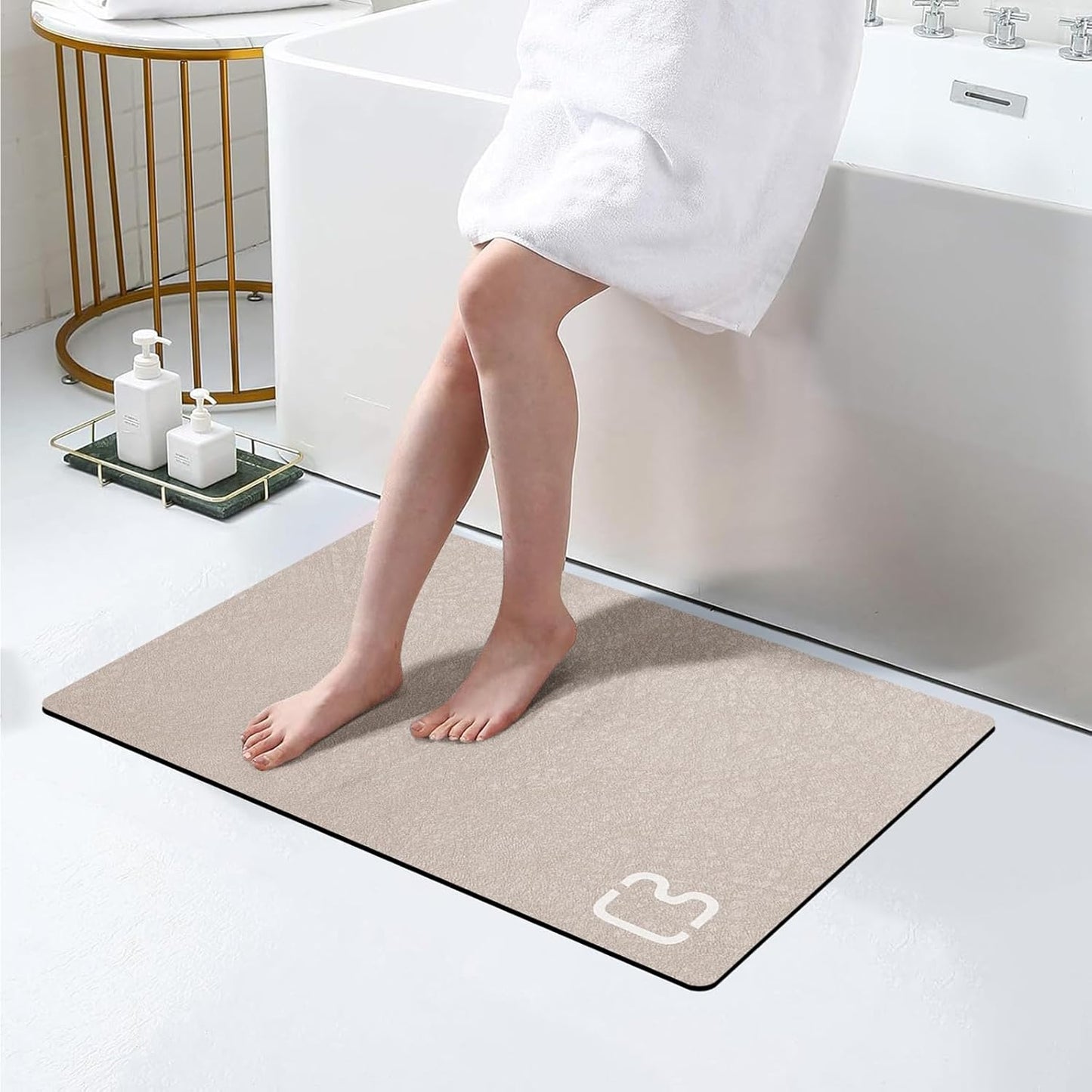 Diatomaceous Earth Bath mat Super Absorbent Bath Mat Non Slip Fast Drying Shower Rugs Stone Bath Mat for Bathroom Thin Bathroom Floor Mats Fit Under Door, Machine Washable, 17" x 27.5", Taupe