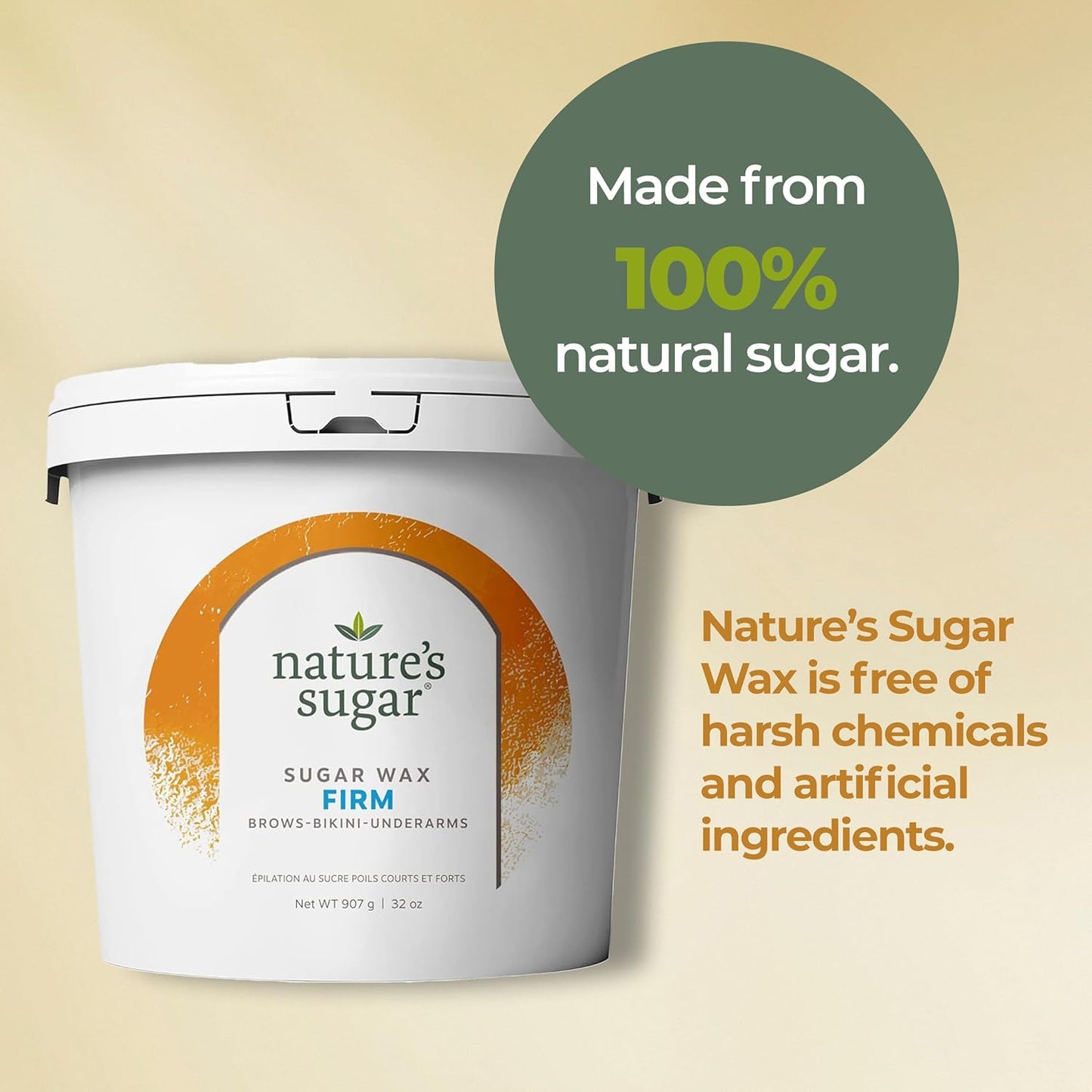 Nature's Sugar Wax Firm Sugaring Paste for Coarse Hair on Brows, Bikini, Underarms - 32oz - Sugar Wax Hair Removal for All Skin Types - Vegan and Cruelty-Free