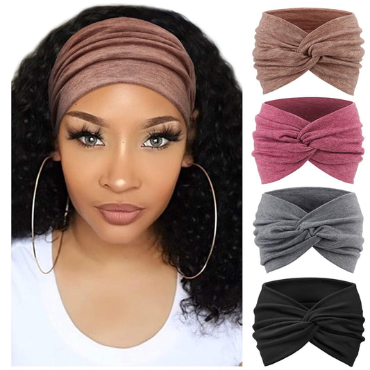 DRESHOW Extra Wide Headbands for Women Cotton Turban Knotted Bandana Head Bands Non Slip Boho Hair Accessories for Sports & Yoga