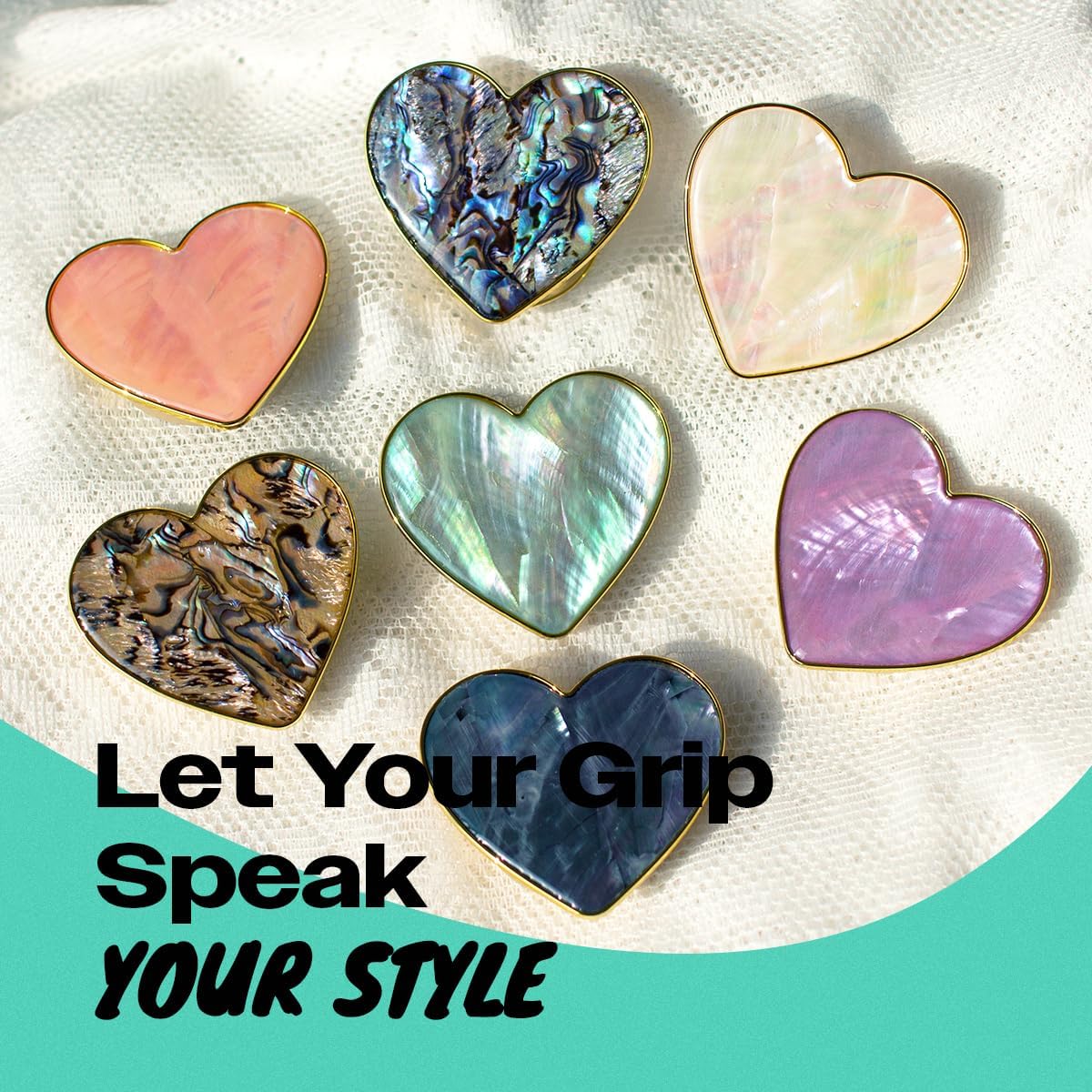 OnTheGrip Cute Natural Seashell Design Heart Shape Collapsible Mobile Phone Grip Stand Holder for Smartphone Tablet Cell Phone Accessory (Leopard)