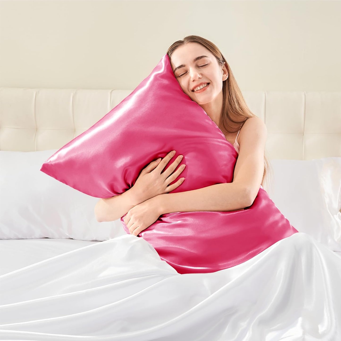 BEDELITE Satin Body Pillow Cover, Super Soft and Cooling Body Pillow Pillowcase for Hair and Skin, Breathable Silky Full Long Pillowcase Cover(20"x54", Hot Pink)