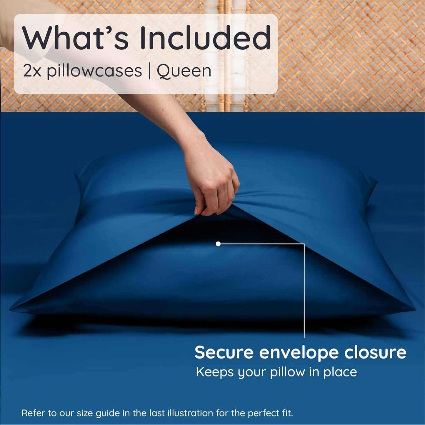 Bambaw 100% Viscose Derived from Bamboo Pillowcase Queen Size – Set of 2 Cooling Pillow Cases Queen, Envelope Pillow Cases Queen, Navy Blue Pillow Case, Breathable & Anti Acne Pillow Cases (Navy Blue)