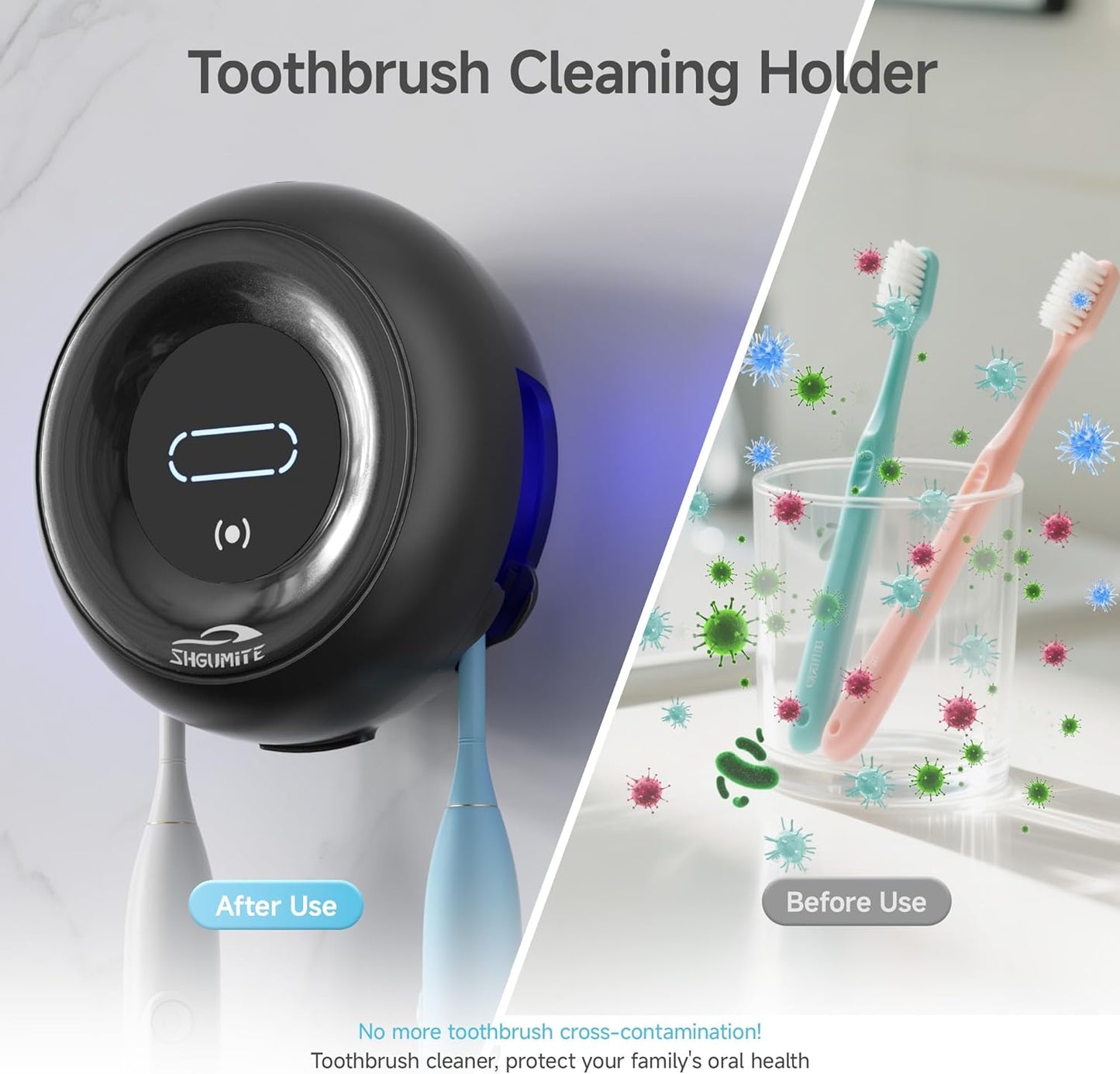 Toothbrush Sanitizer Holder - Smart Toothbrush Holder with Cleaning & Drying, Touch Switc, Rechargeable Toothbrush Wall Holders for Bathrooms (Black)
