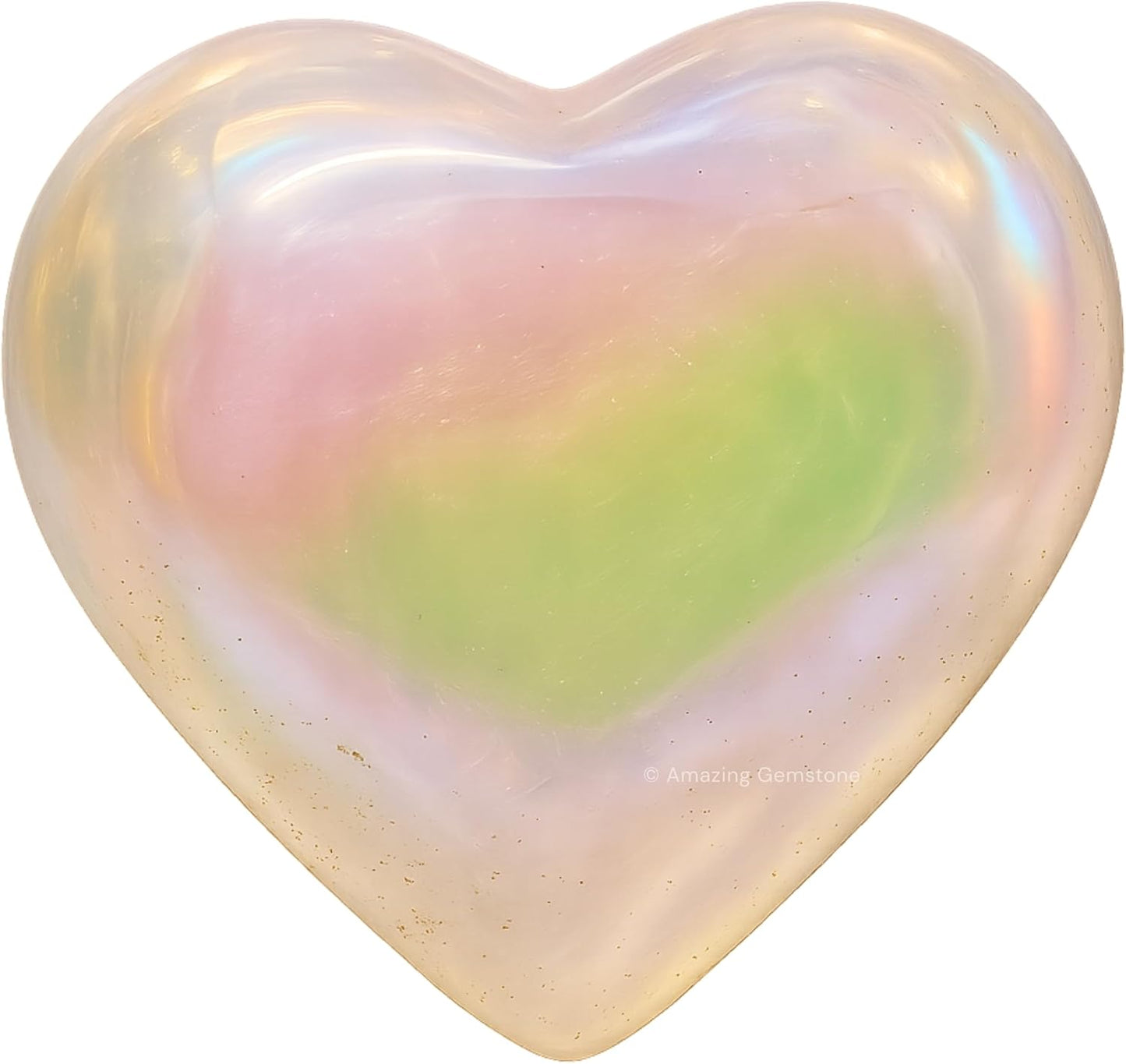 Amazing Gemstone Angel Aura Quartz Crystal Heart Palm Stone - Pocket Massage Worry Stone for Natural Body Chakra Balancing, Reiki Healing and Crystal Grid
