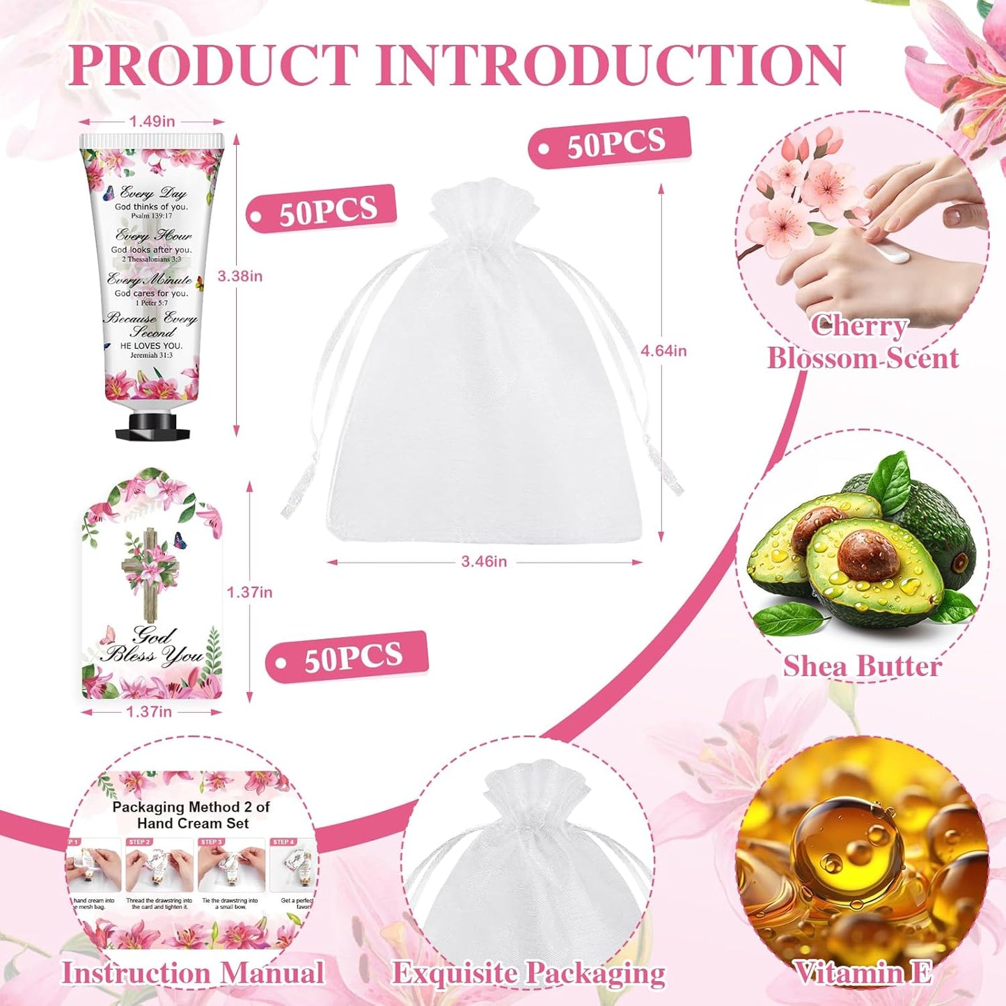 50 Sets Christian Hand Cream Gifts, Christian Gifts for Women, Bible Hand Lotion for Christian Party Favors with Prayer Cards, Bible Verse Prayers Religious Gifts for Women, Birthday Graduation Gifts