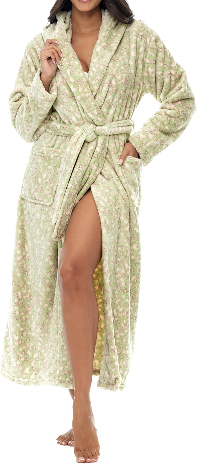 Alexander Del Rossa Womens Robe, Long Plush Bathrobe with Hood, Hooded Robes for Women Plus Size Bath Robe