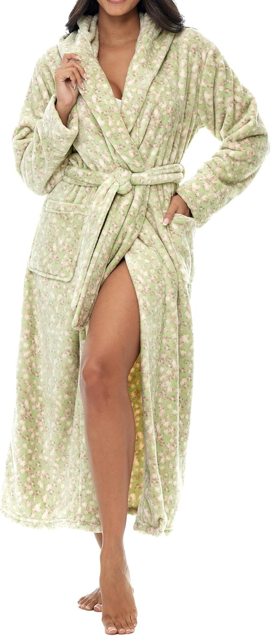 Alexander Del Rossa Womens Robe, Long Plush Bathrobe with Hood, Hooded Robes for Women Plus Size Bath Robe
