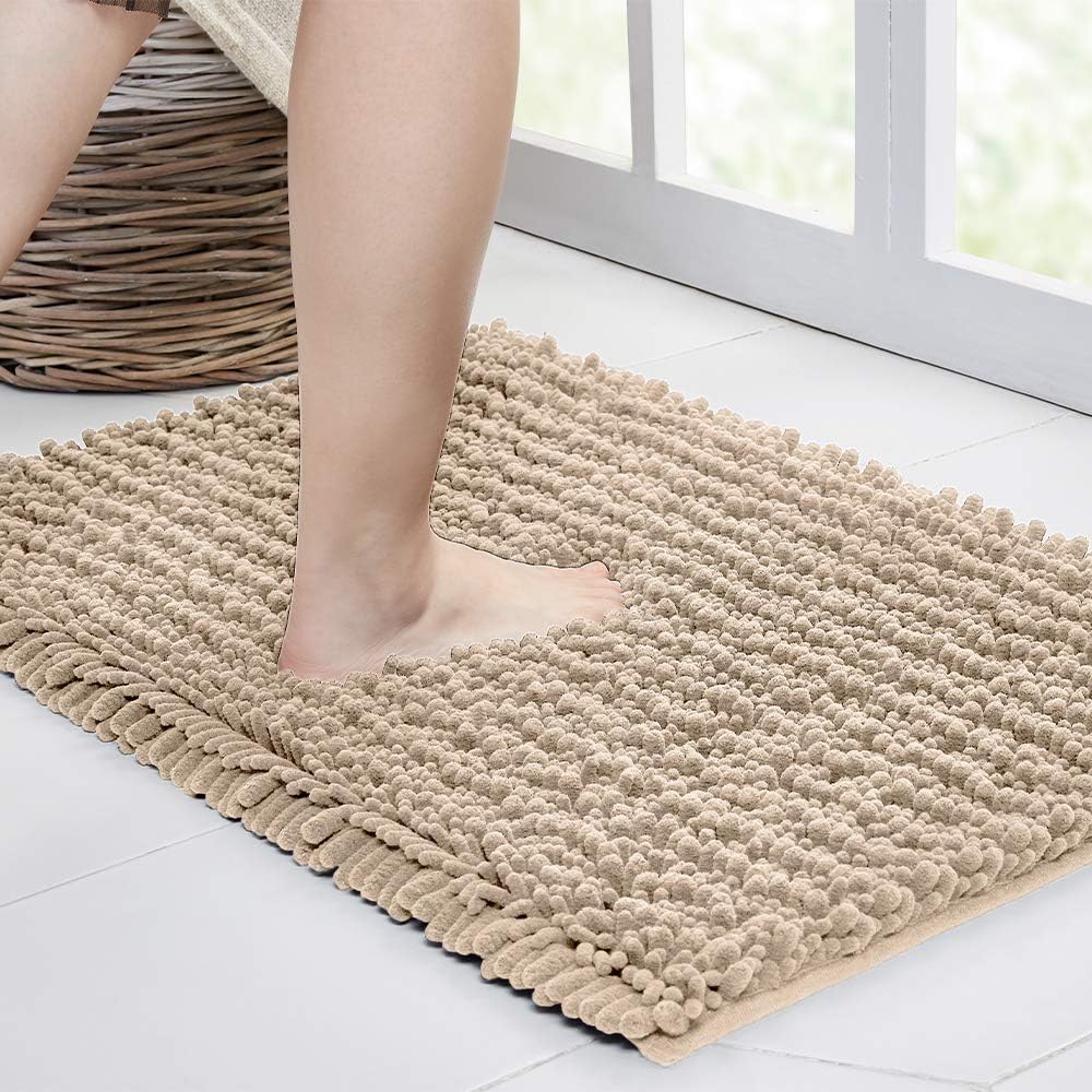 Walensee Large Bathroom Rug Non Slip Bath Mat (72x24 Inch Beige) Water Absorbent Super Soft Shaggy Chenille Machine Washable Dry Extra Thick Perfect Absorbant Best Plush Carpet for Shower Floor