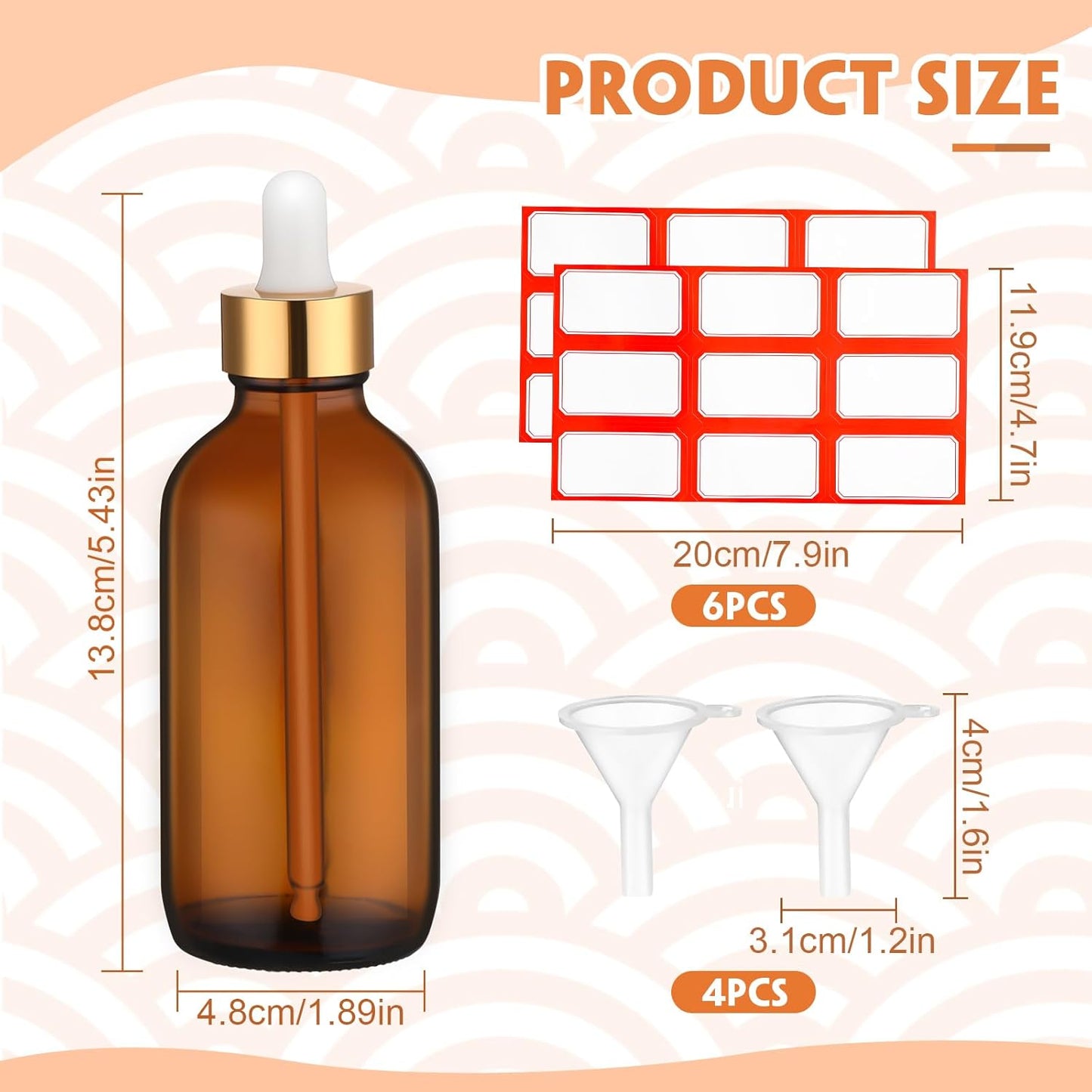 Dandat 50 Pack 4 oz Glass Dropper Bottles Leakproof 120 ml Glass Tincture Bottles with Eye Droppers, 4 Funnels, 54 Labels for Essential Oil Perfumes Hair Oil(Dark Brown)