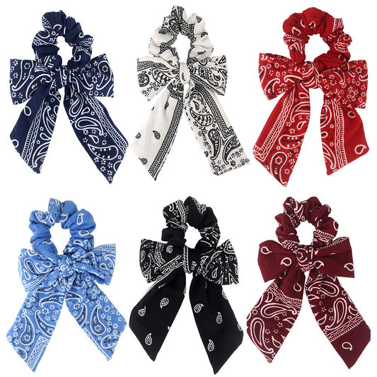 Paisley Hair Scrunchies with Bow Hair Scarves Scrunchy Ponytail Holder Elastics Hair Bands Ribbon Hair Tie for Women Girls with 6PCS