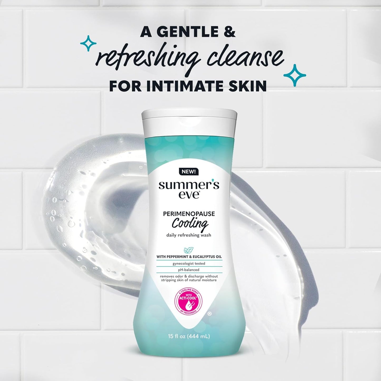 Summer's Eve, Perimenopause Cooling Wash, Removes Odor, pH balanced Feminine Wash, 15 Fl Oz