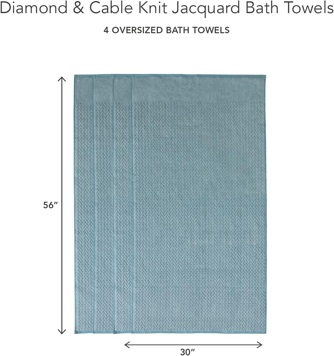 Texere 100% Organic Cotton Jacquard 650 GSM Premium Bath Towel Sets - Extra Absorbent Quick Dry and Plush (Cable, Smoke Blue, 4 Bath Towels)