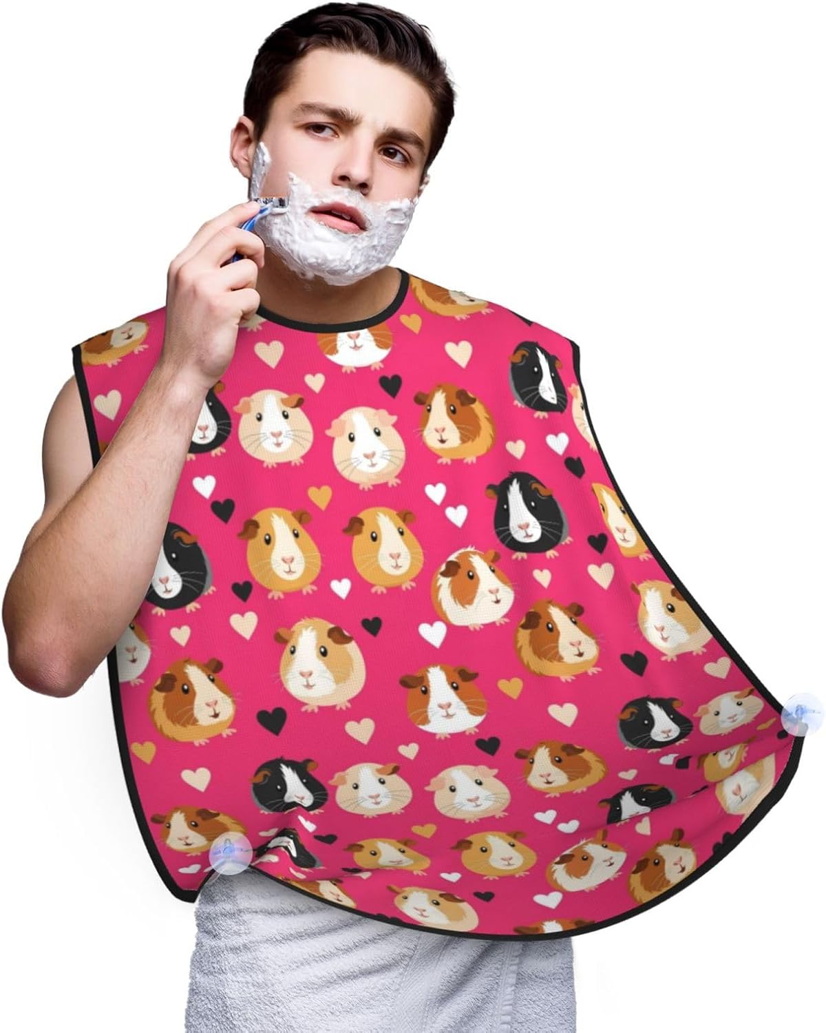 Adjustable Beard Catcher Apron, Love Heart Guinea Pig Pet Shave Bib, Non-Stick Waterproof Grooming Bib, Shaving Essential for Men Dad Christmas