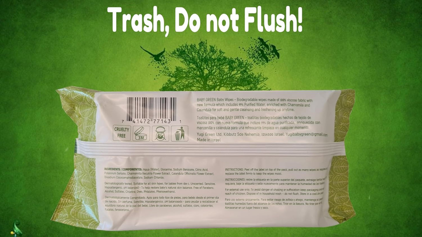Yugi Green Baby Wipes for Babies Unscented, Compostable, Biodegradable, Plant-Based, Fragrance-Free, for Sensitive Skin, 12 Packs,72 Count,864 wipes