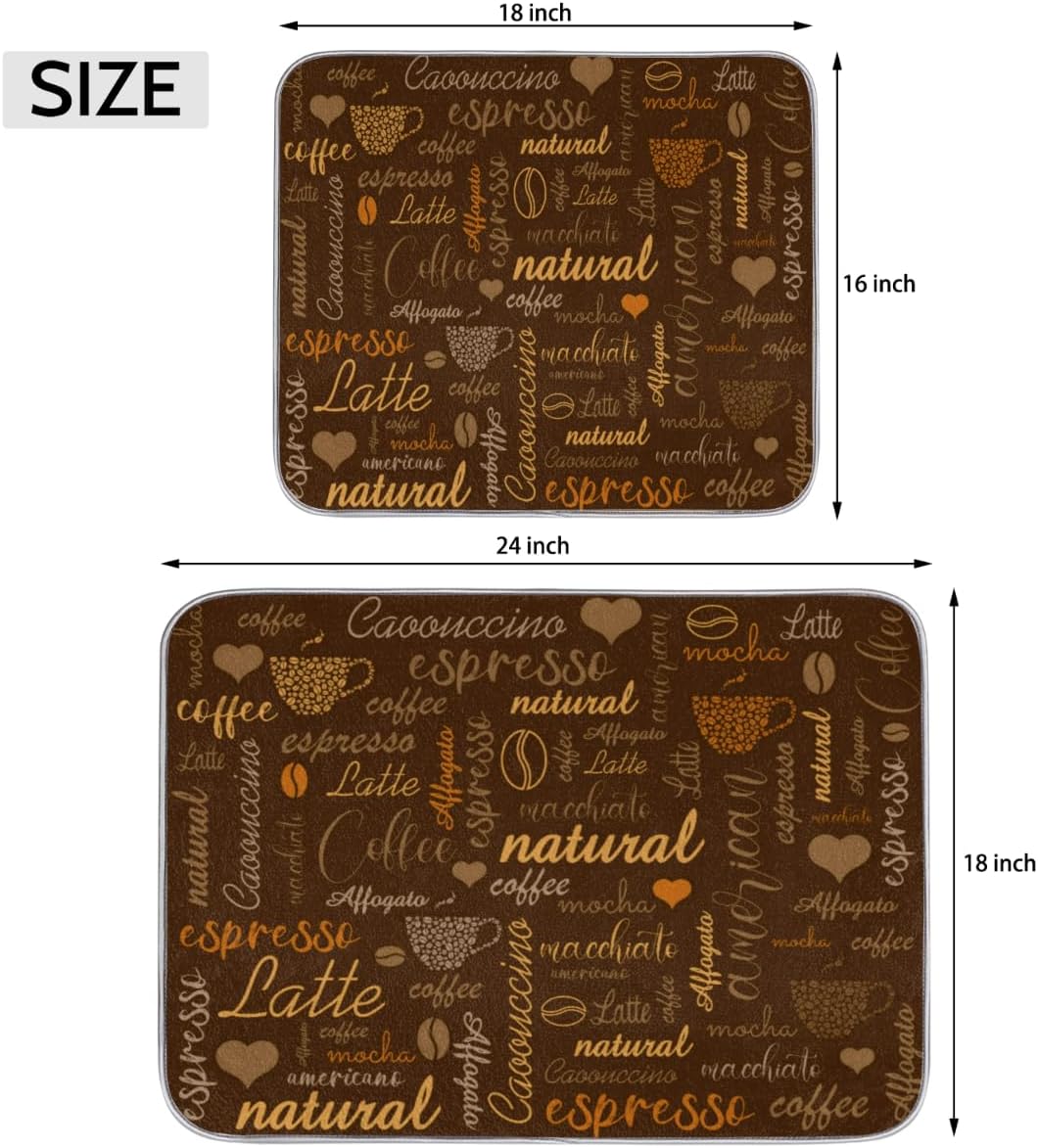Hexteria Coffee Dish Drying Mat - Countertop Mat, Quick Drying, 18"x24", Brown