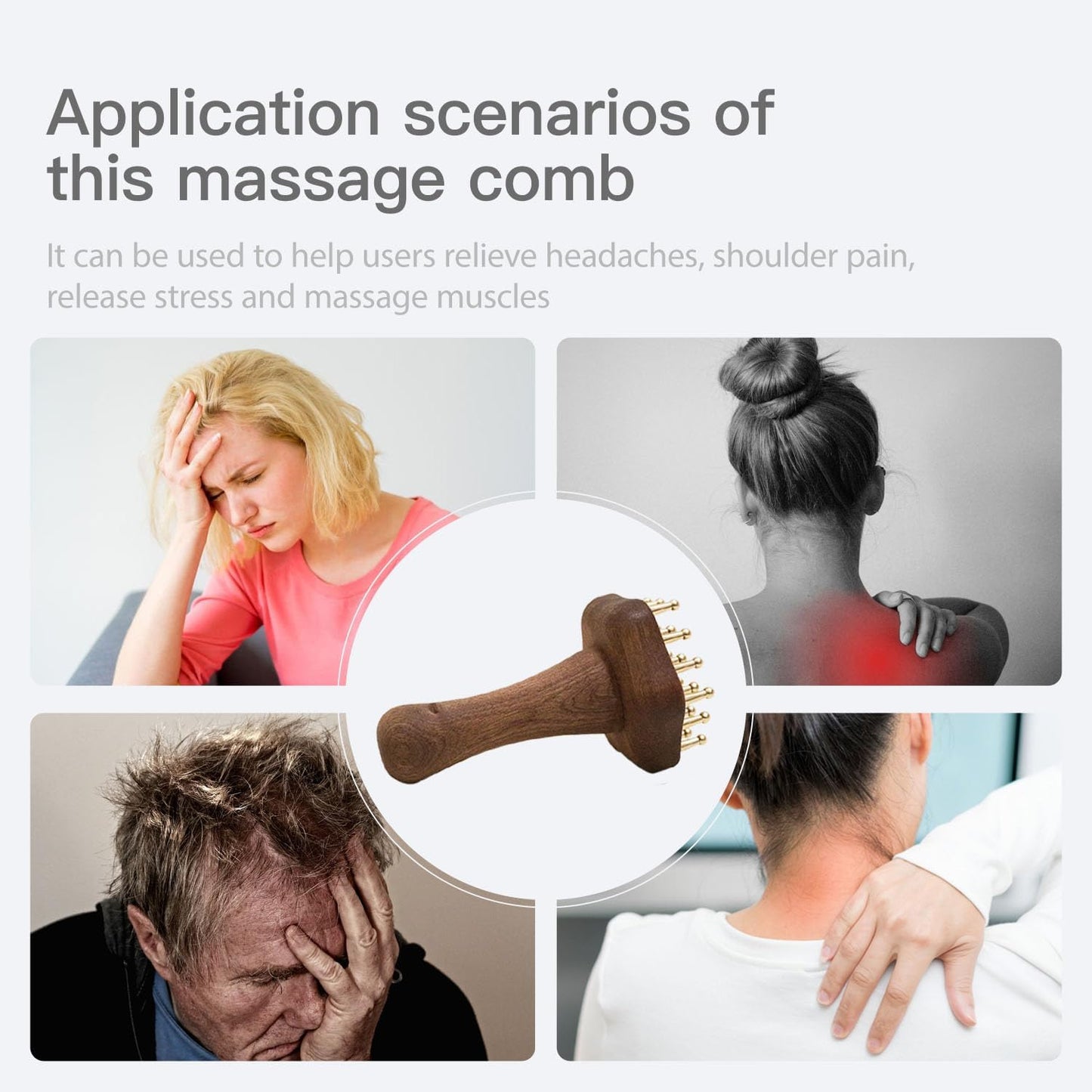 24teeth Copper Head Massage Comb for Body and Scalp Meridian Point Massager Brush for Body and Scalp Relief Body Massage Brush for Cellulite Remover Chinese SPA Gua Sha Tool Wooden Handle