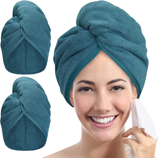 Microfiber Hair Towel Hair Wrap: 2 Pack 10X26 Hair Dryer Towels for Women Absorbent Turban Twist Hair Drying Shower Cap Curly Hair Products for Hair Care Hair Accessories (04 2-Pcs Navy Blue)