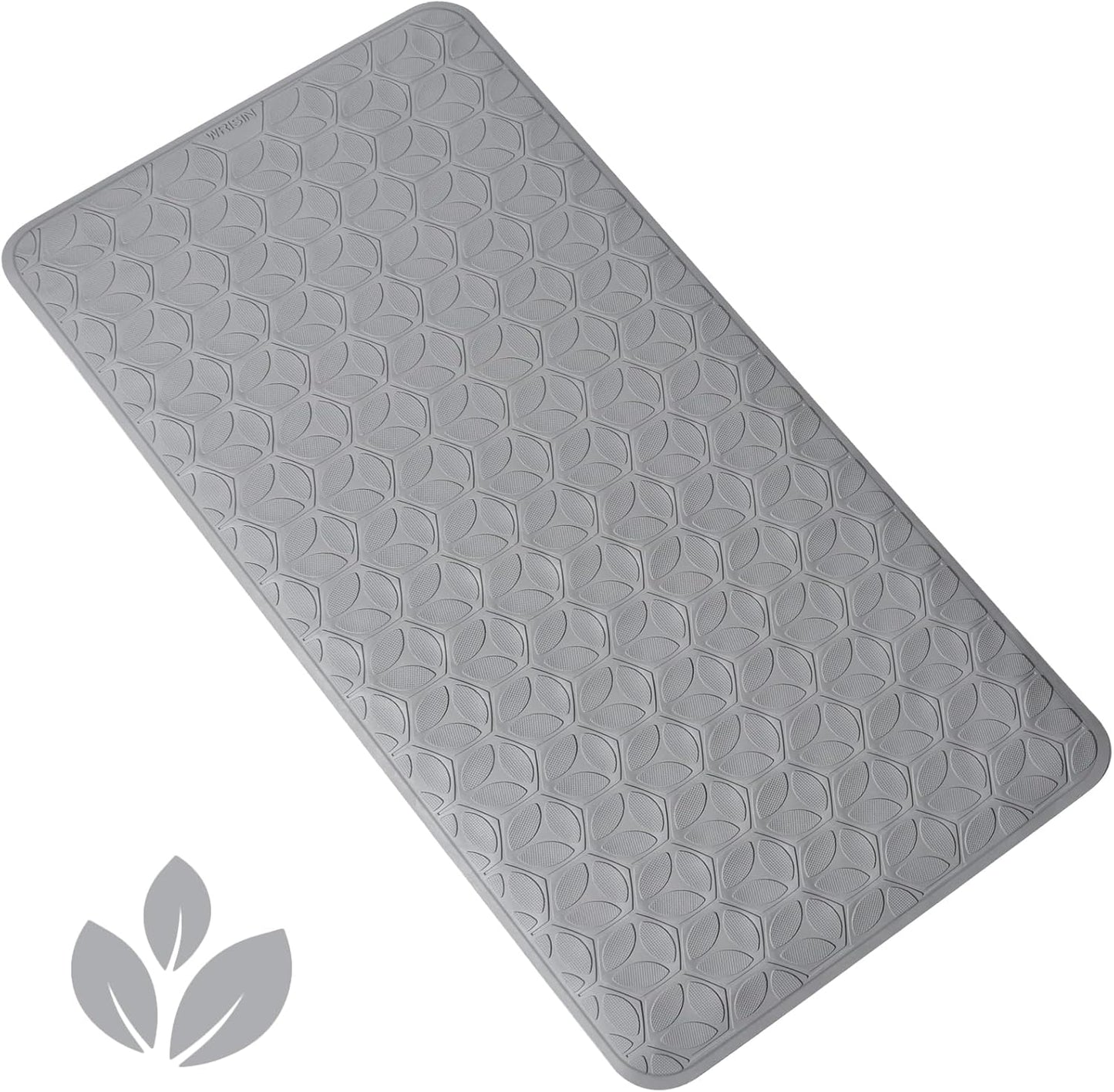 WRISIN Bathtub Mat Non Slip with Suction Cups - 100% Rubber Bathroom Mat Textured for Bath Tub Shower Safety - Soft on Touch - BPA/PVC Free - Pet Dog Bath Mat - Machine Washable - 17 × 35 Inch（Gray）