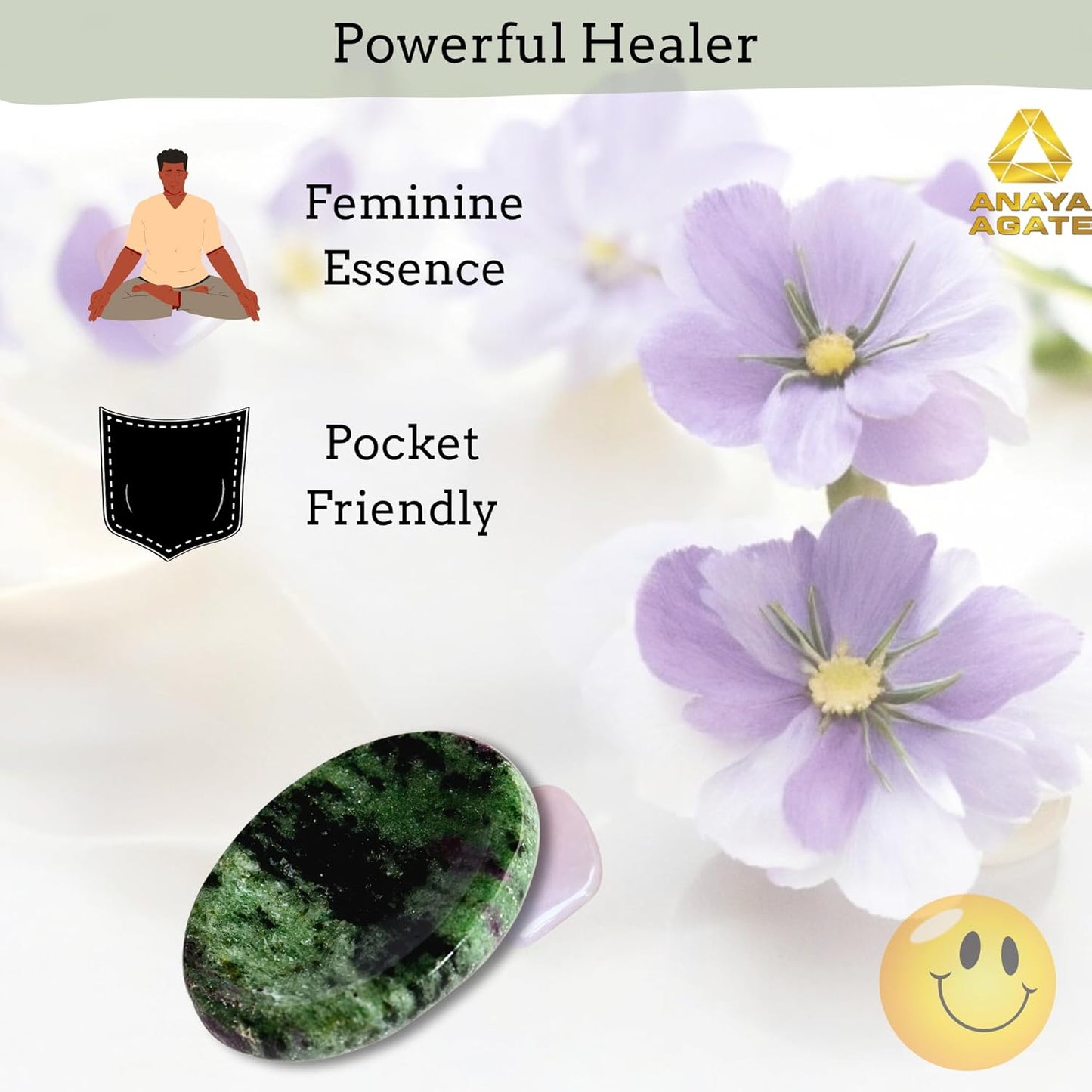 Ruby Zoisite Worry Stones – Crystal Thumb Worry Stone for Anguish, Stress – Relaxing & Soothing Balance Stones for Meditation, Relief – Healing Stones & Crystals for Men, Women