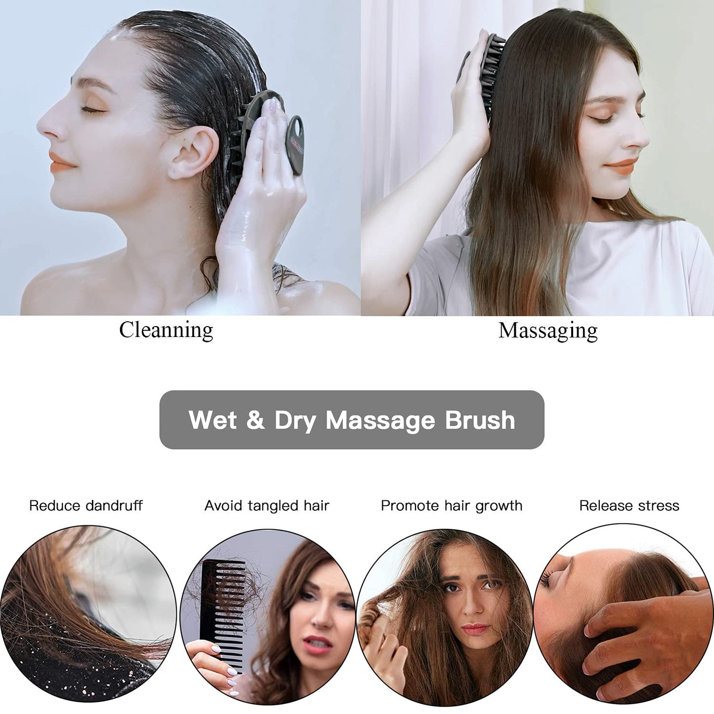 INNERNEED Scalp Massager Shampoo Brush, Wet & Dry Manual Scalp Care Head Scrubber Hair Washing, Soft Silicone Bristles, for Hair Growth, Dandruff Removal (Black+Gray)