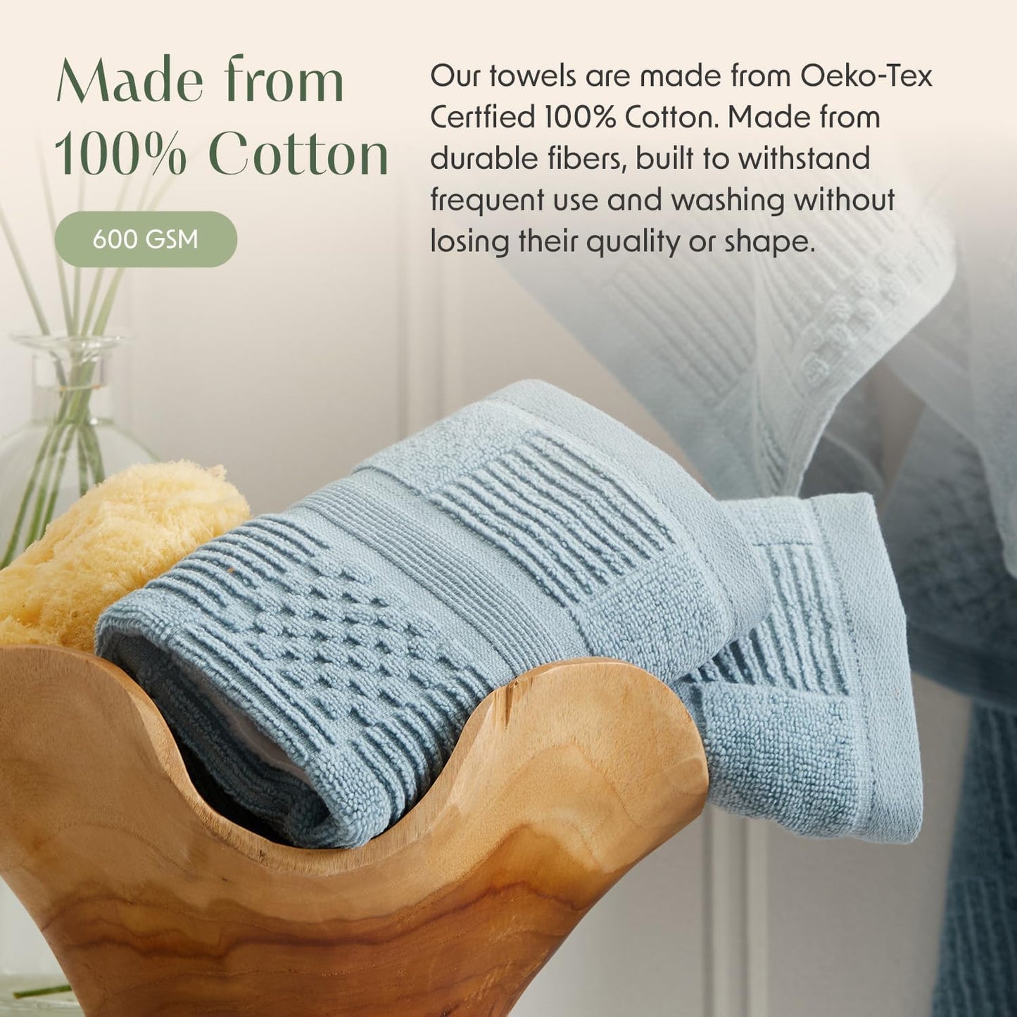 Springtree Home 100% Cotton Bathroom Towel Set | 6 Piece Set - Blue Towels | Geometric Textured Design | Absorbent & Quick-Dry | Oeko-TEX® Standard 100 Cotton | Myla Collection - Arona Blue