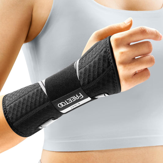 FREETOO Tendonitis Wrist Brace Night Support Fit Right Hand for Work, Pain Relief Wrist Splint for Arthritis, Sprain for Sleeping, Hand Brace for Carpal Tunnel For Women Men (Right, L/XL, Black/Grey)